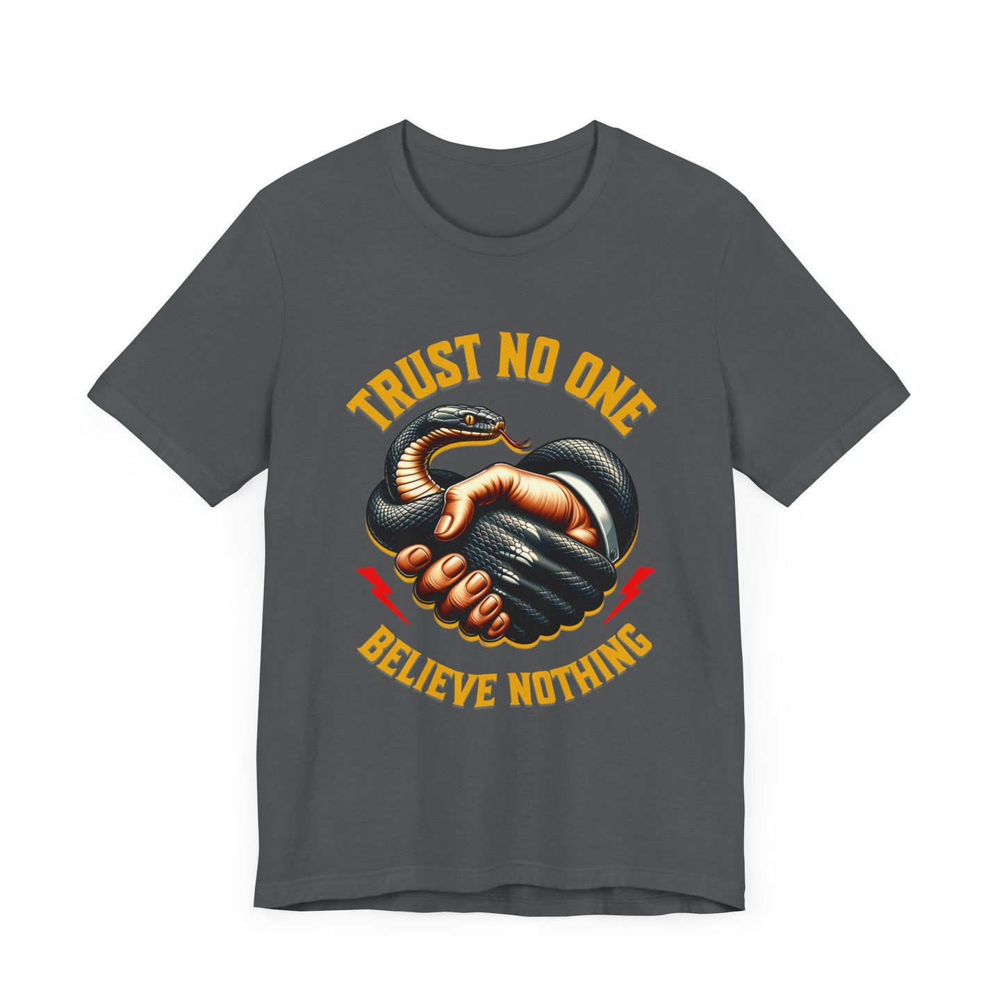 Trust No One, Bold Snake Handshake Design, Unisex Democracy T-Shirts, Goth Snake Image Shirt, Snake Image Shirt for Snake Lovers