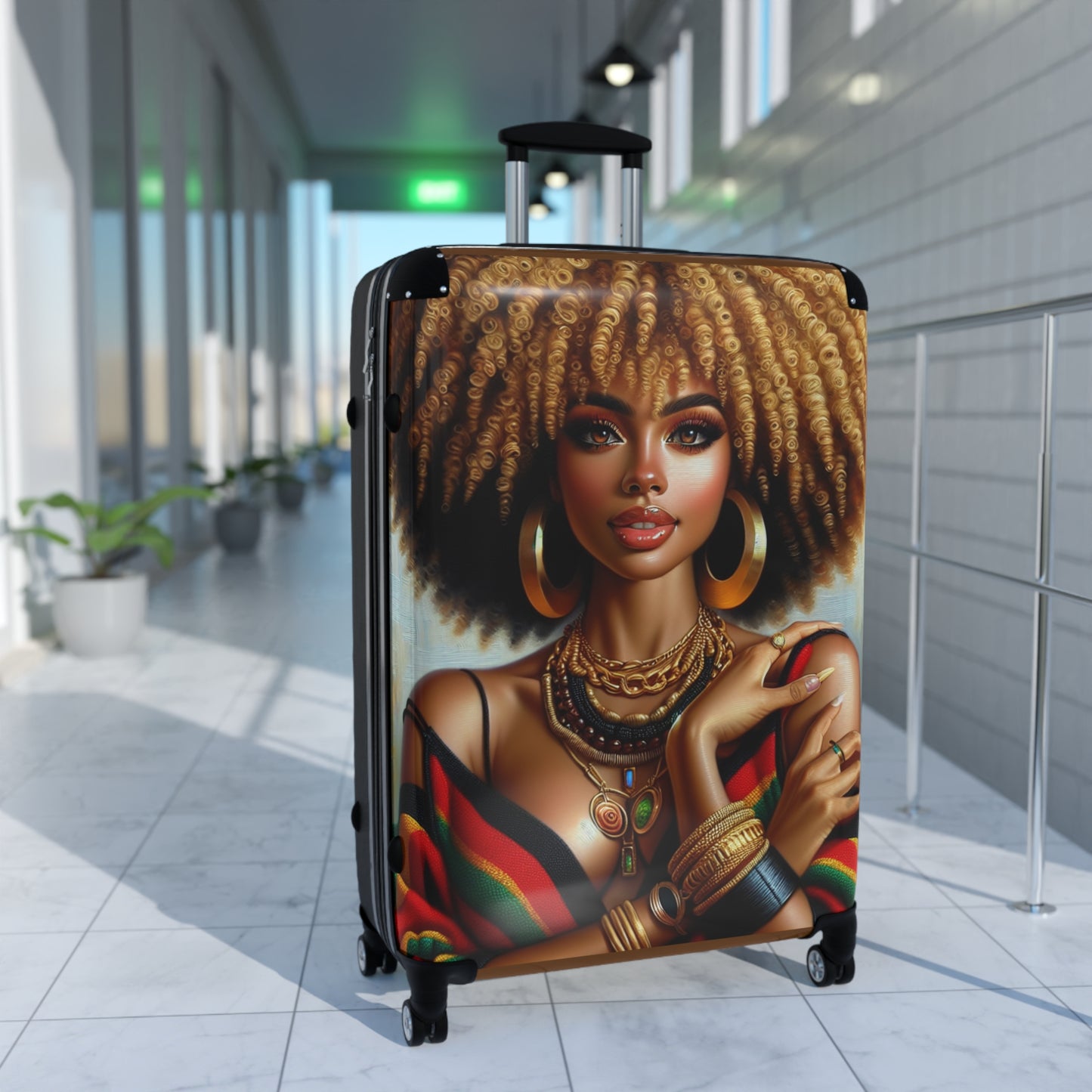 Artistic Travel Suitcase - Afro Woman Design for Adventurers, Beautiful Afrocentric Suitcase for Women, Uniquely Covered Suitcase