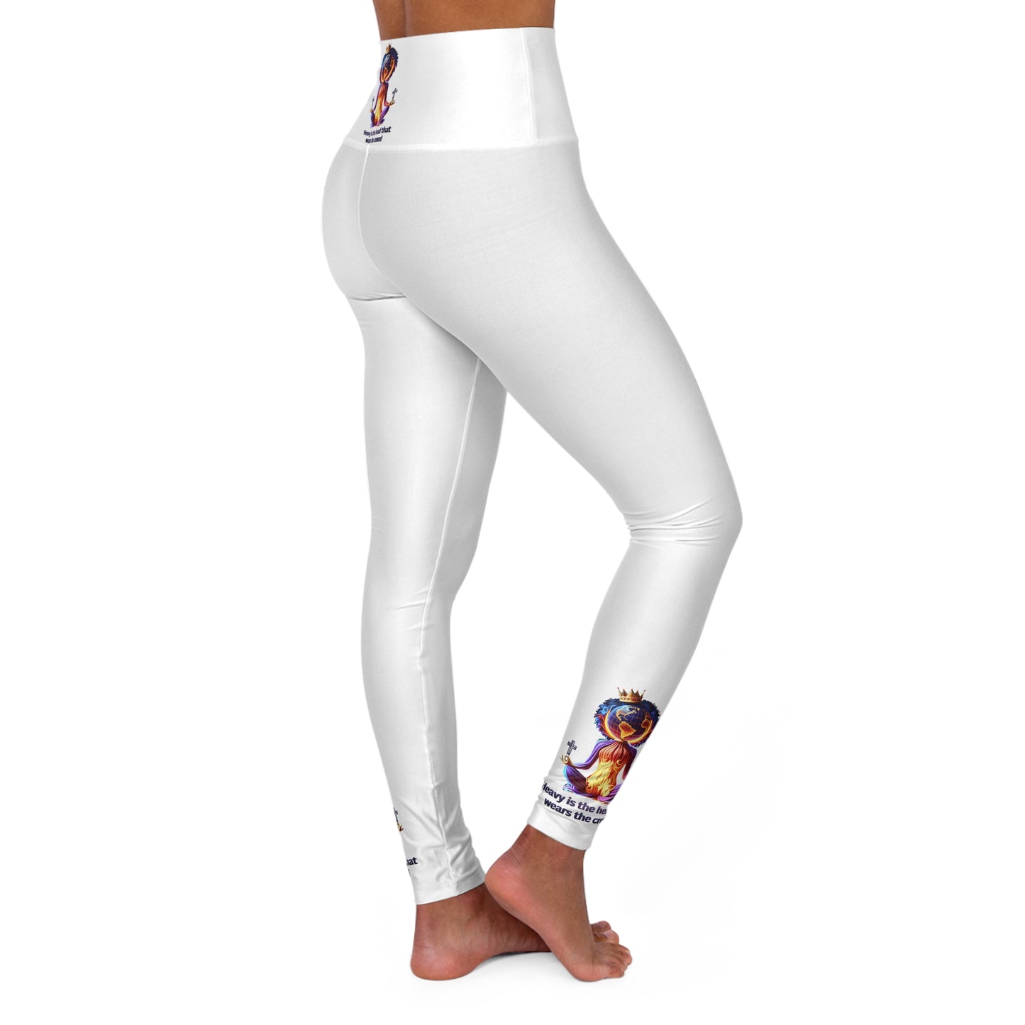 "Heavy is the Head" High-Waisted Yoga Leggings for Women, Inspirational Yoga Pants for Ladies, Perfect Gift for Yoga Enthusiast