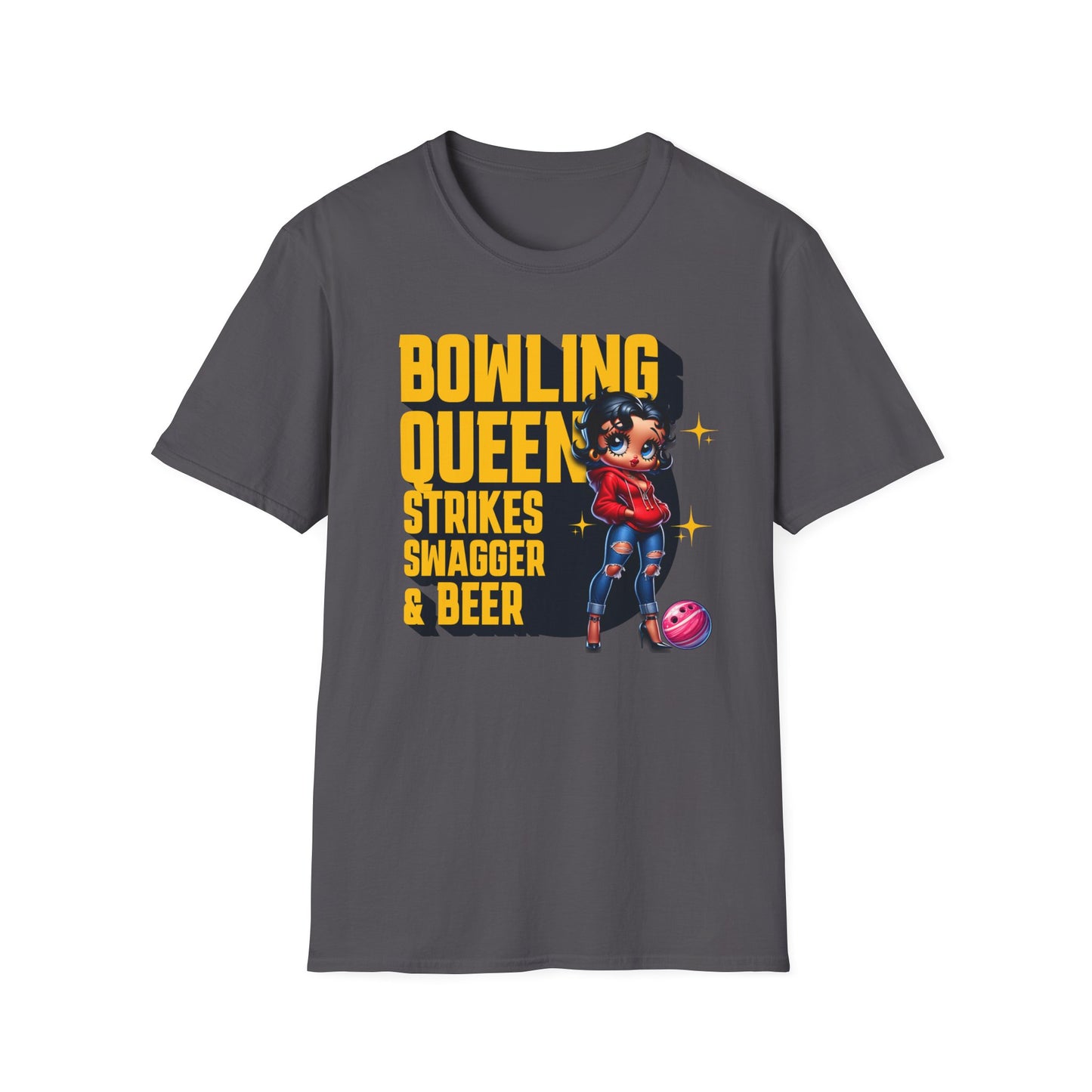 Betty Boop the Bowling Queen T-Shirt, Cute Betty Boop Shirt, Perfect Gift for a Bowler, Strikes Swagger & Beer