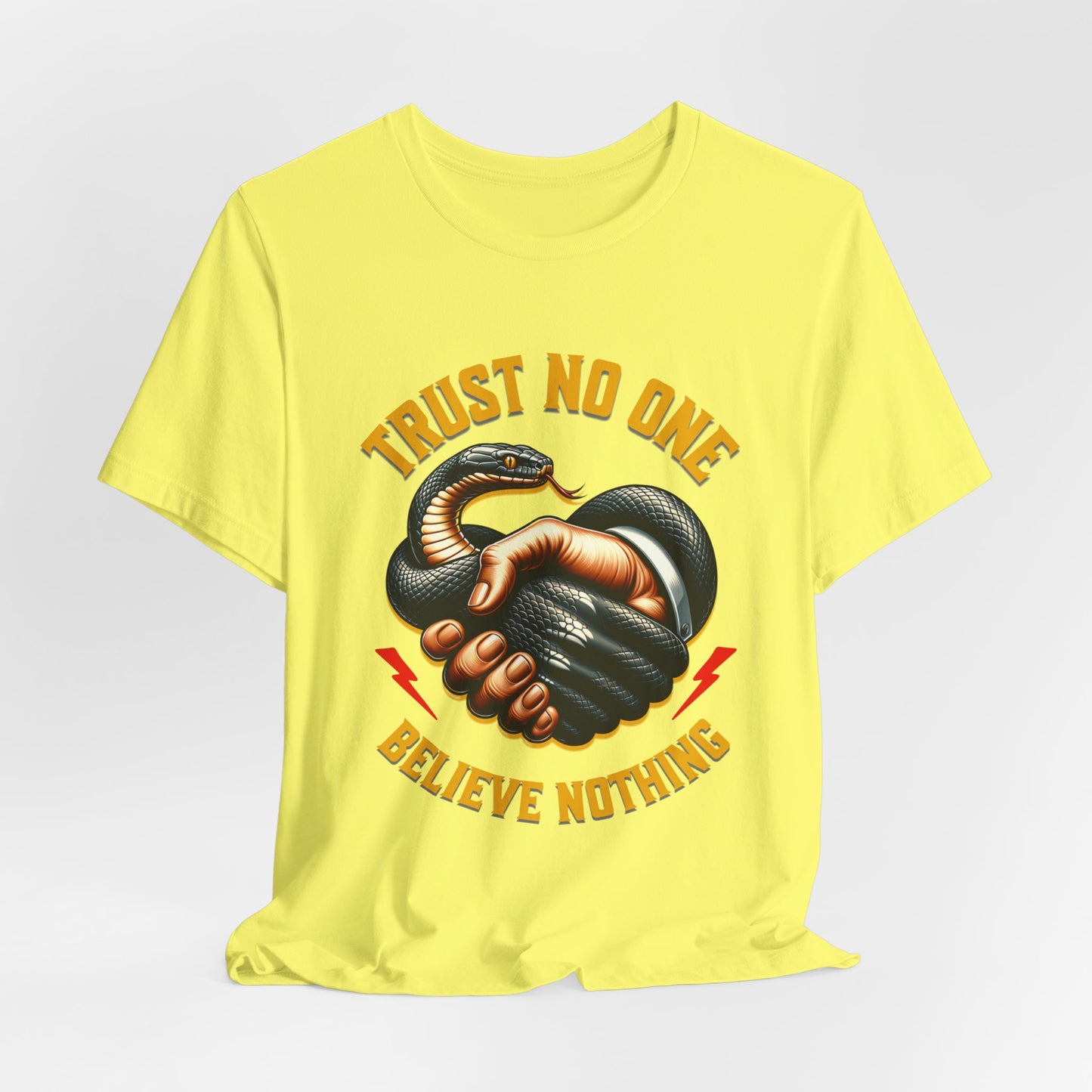 Trust No One, Bold Snake Handshake Design, Unisex Democracy T-Shirts, Goth Snake Image Shirt, Snake Image Shirt for Snake Lovers