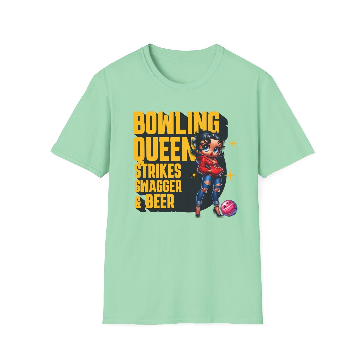 Betty Boop the Bowling Queen T-Shirt, Cute Betty Boop Shirt, Perfect Gift for a Bowler, Strikes Swagger & Beer