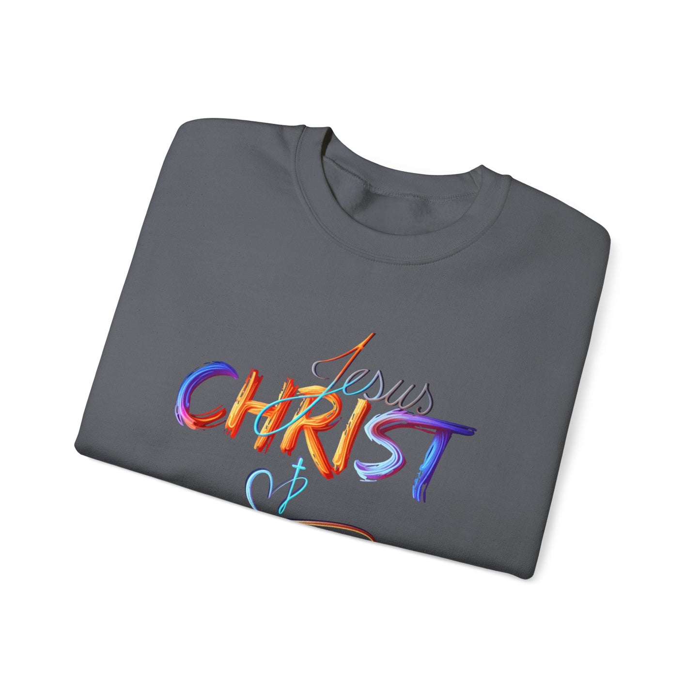 Jesus Christ – Faith & Light Crewneck Sweatshirt, Christian Apparel, Bold Christian Graphics, Christian Gifts, Faith-Based Art, Gospel Merchandise