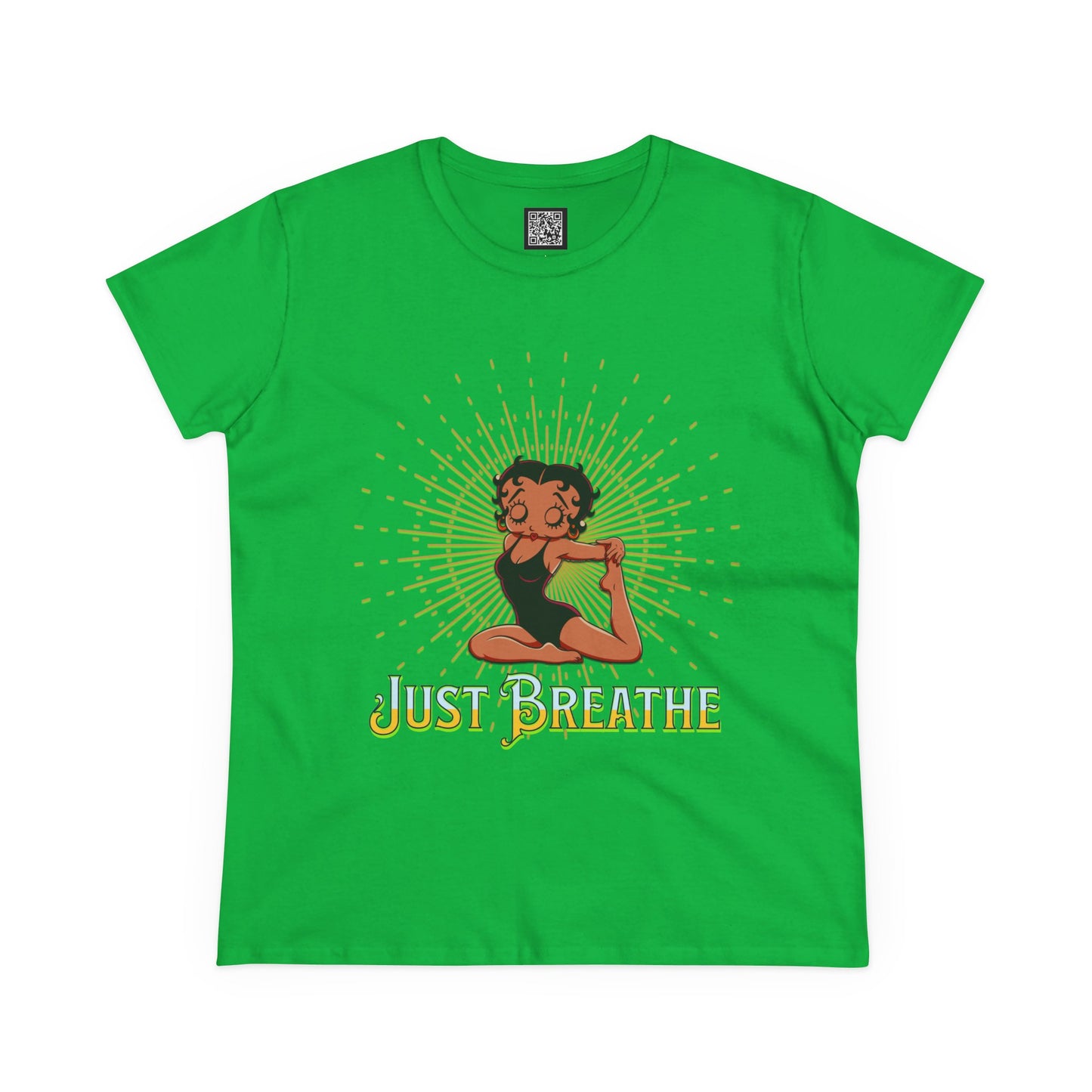 Just Breathe Betty Boop Women's Yoga Tee - Midweight Cotton Shirt for Relaxation and Mindfulness, Betty Boop Just Breathe T-Shirts