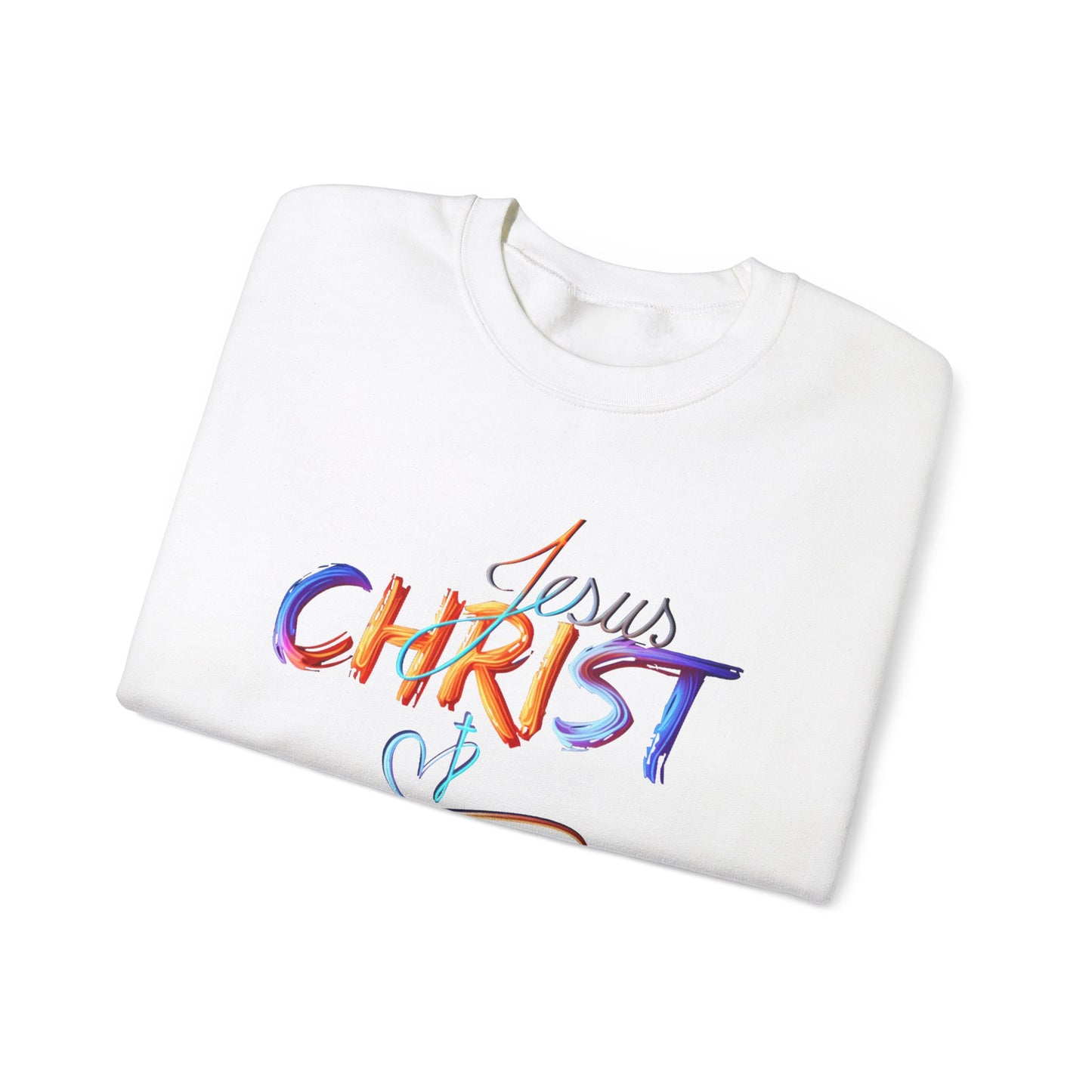 Jesus Christ – Faith & Light Crewneck Sweatshirt, Christian Apparel, Bold Christian Graphics, Christian Gifts, Faith-Based Art, Gospel Merchandise