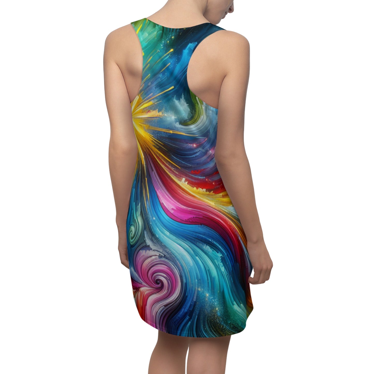 Vibrant Galaxy Racerback Dress, Summer Fashion Dress, Casual Party Outfit, Festival Wear, Colorful Beach Dress, Artistic AOP Dress