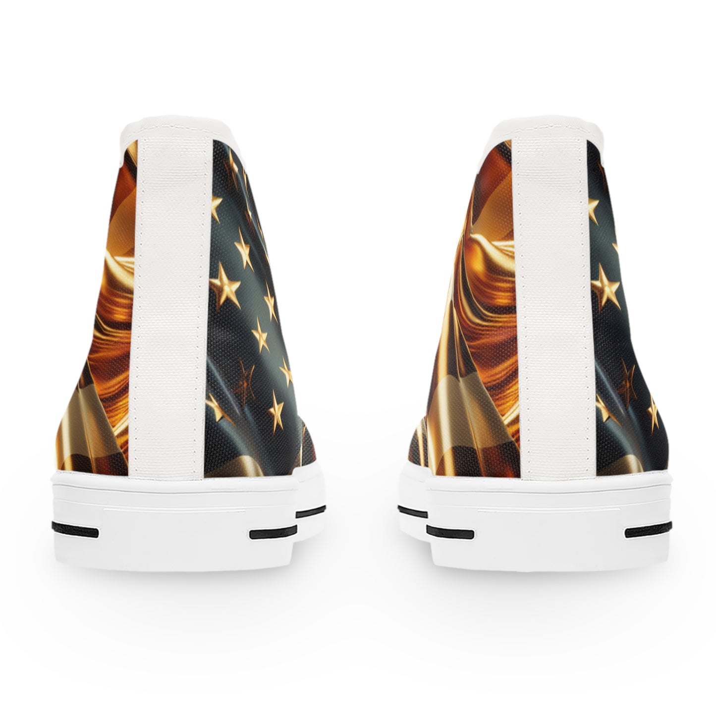 Patriotic High-Top Sneakers, Stylish Sneakers for Women, Gold Americana Footwear, Women Festival Shoes, Perfect for Summer Events