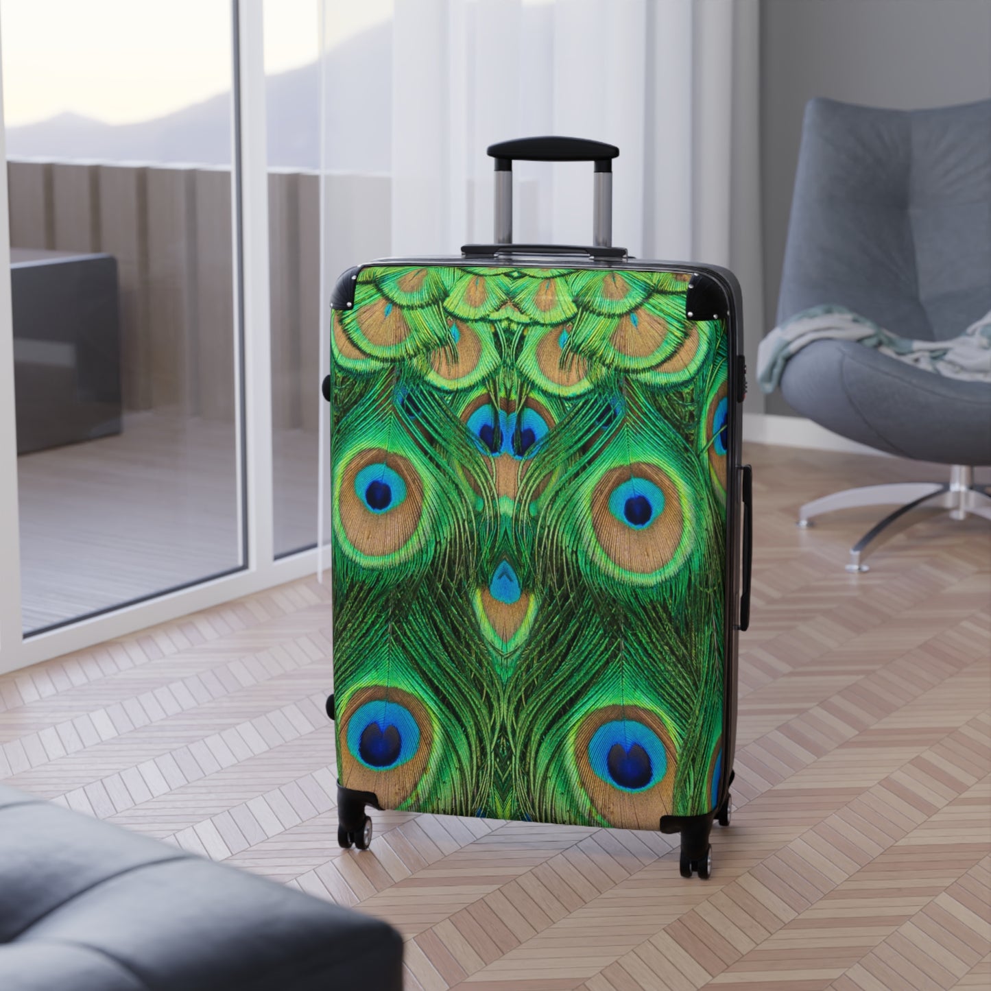 Peacock Print Travel Suitcase | Vibrant Luggage for Adventure | Stylish Carry-On for Vacations, Trips, Getaways, and Travel