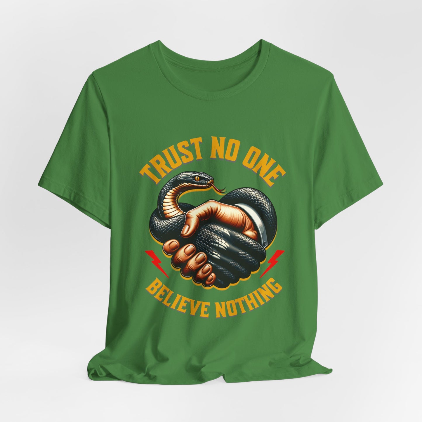 Trust No One, Bold Snake Handshake Design, Unisex Democracy T-Shirts, Goth Snake Image Shirt, Snake Image Shirt for Snake Lovers