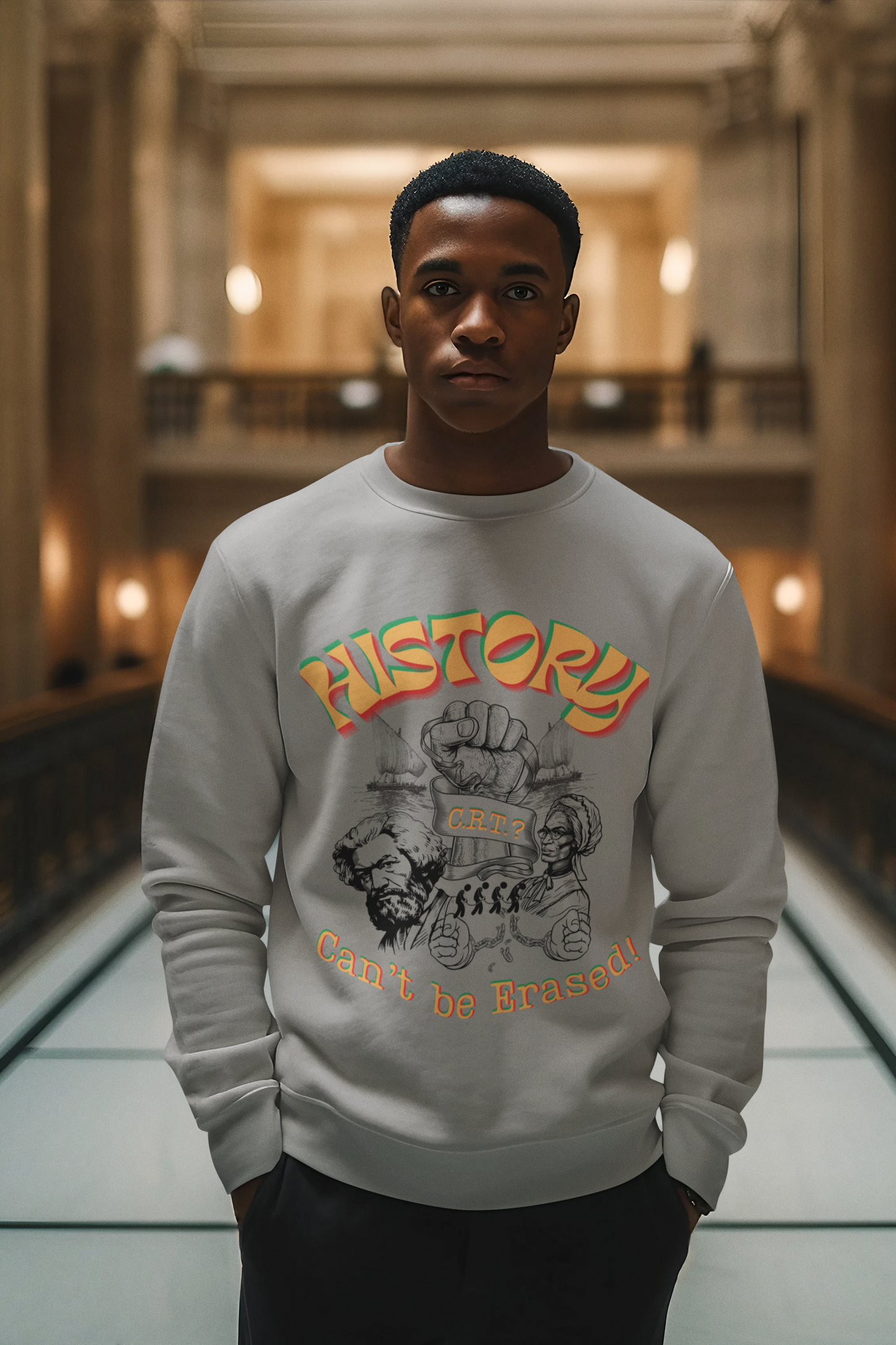 "History Can't Be Erased" Unisex NuBlend® Crewneck Sweatshirt, CRT Cannot Exist History is Real, Pro-History Sweatshirt, Juneteenth Sweatshirts