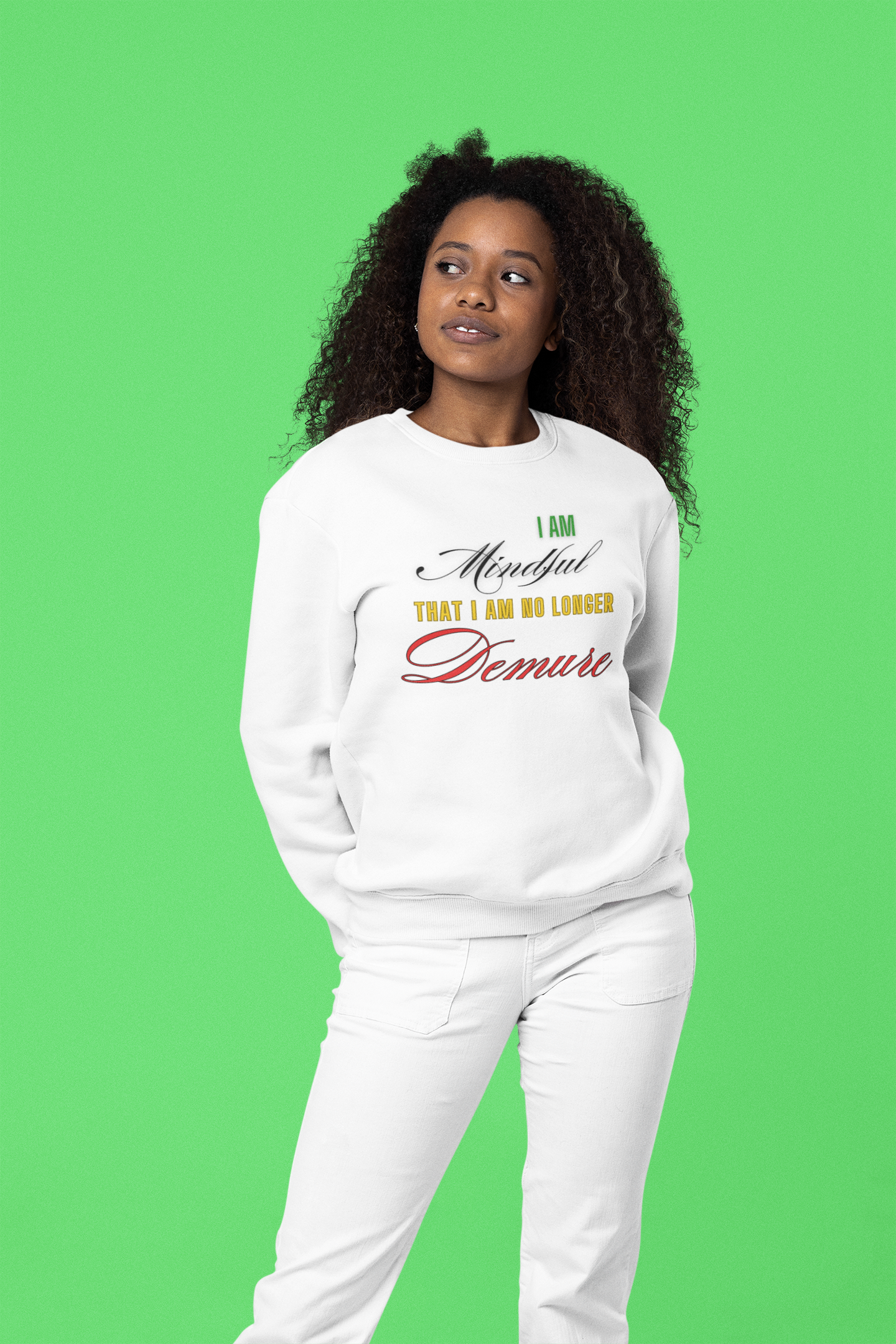 "Mindful But Not Demure" Heavy Blend™ Crewneck Sweatshirt, Demure Shirt, Funny Trendy Shirt, Viral Meme Shirt, Female Empowerment Shirt, Very Demure Very Mindful Very Cutesy, Minimalist Style