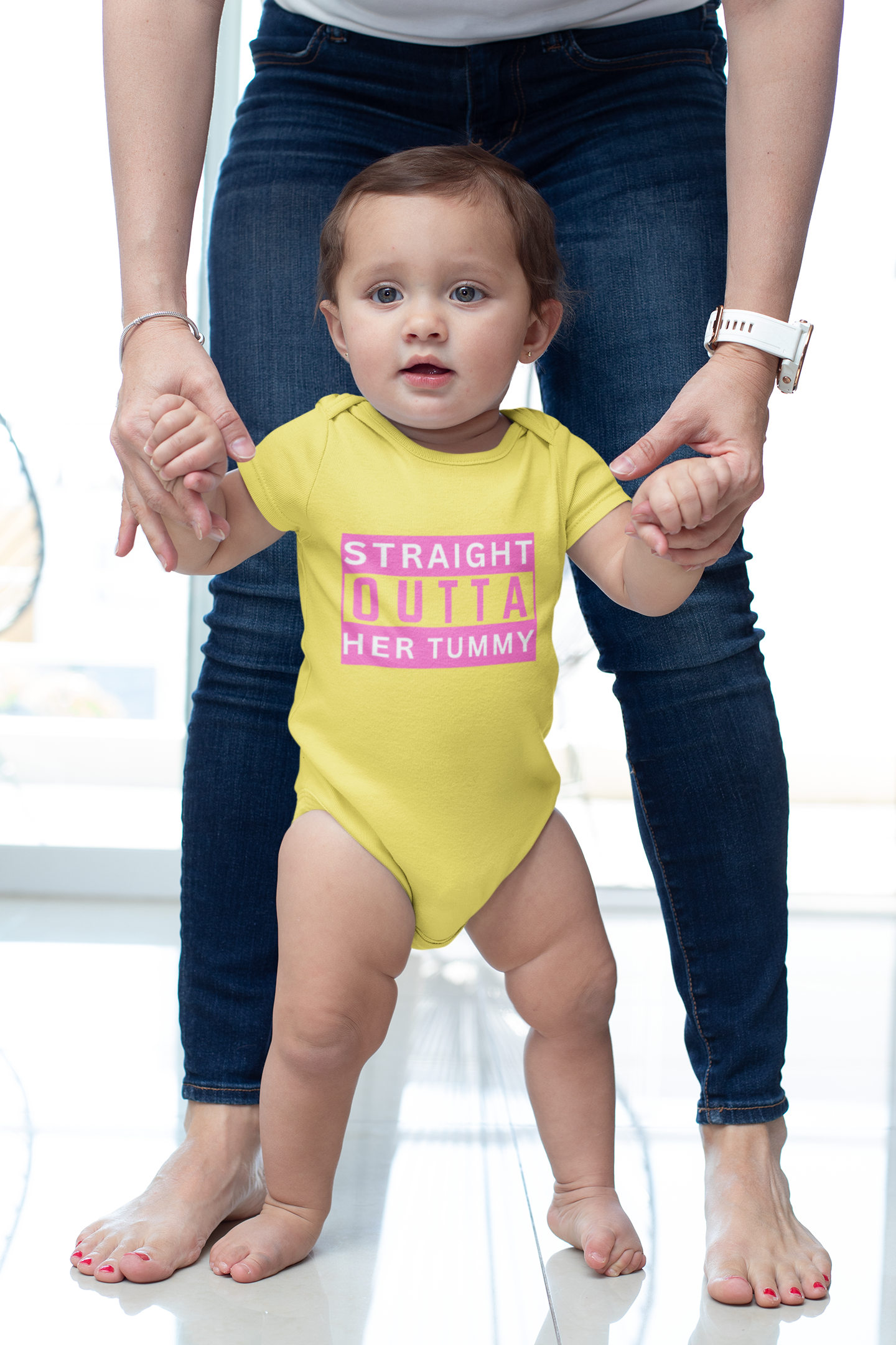 Straight Outta Her Tummy Infant Girls Fine Jersey Bodysuit, Funny Baby Onesies, Cute Baby Girl Onesie from 0-24 Months, Onesies for Girls, Cute Baby Shower Gift