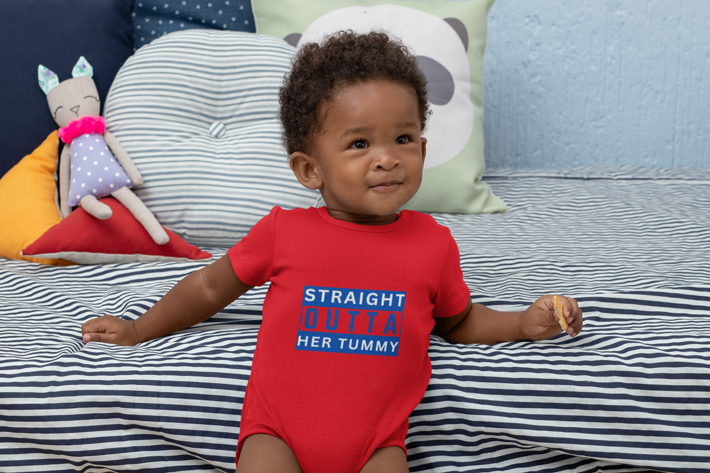 Straight Outta Her Tummy Infant Boys Fine Jersey Bodysuit, Funny Baby Onesie, Cute Baby Boy Onesie from 0-24 Months, Cute Baby Shower Gift