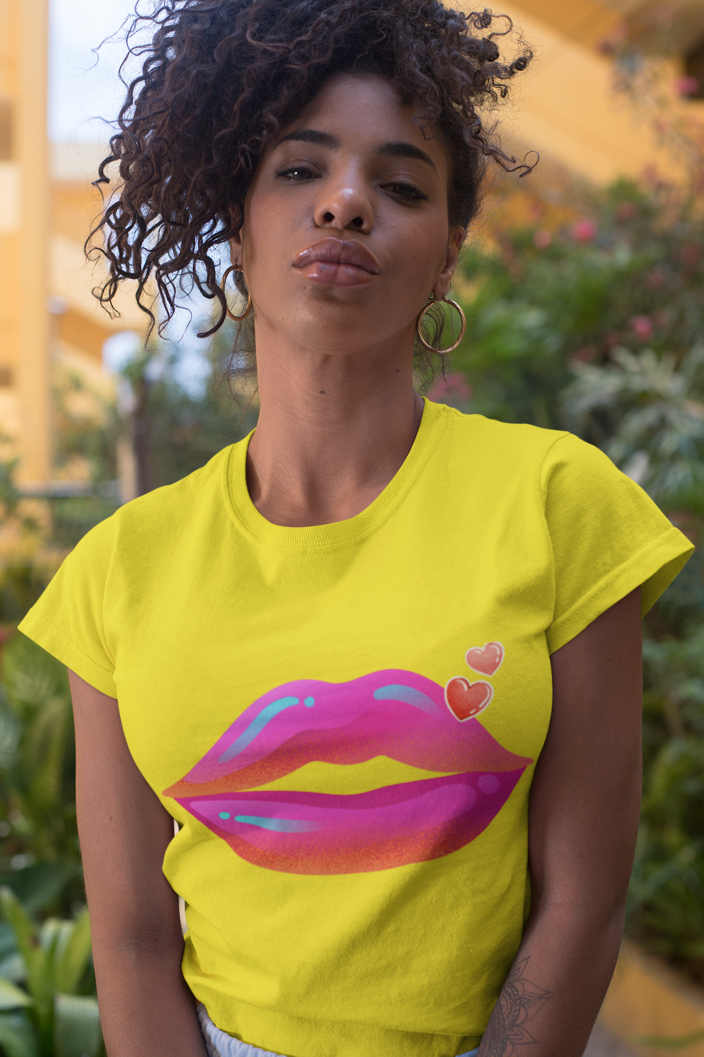 Bold Kiss Lips with Hearts Shirt, Vibrant Pop Art Lip T-Shirt, Valentine T-Shirt Gift, Lip Art Shirt, Black History T-Shirts for Women