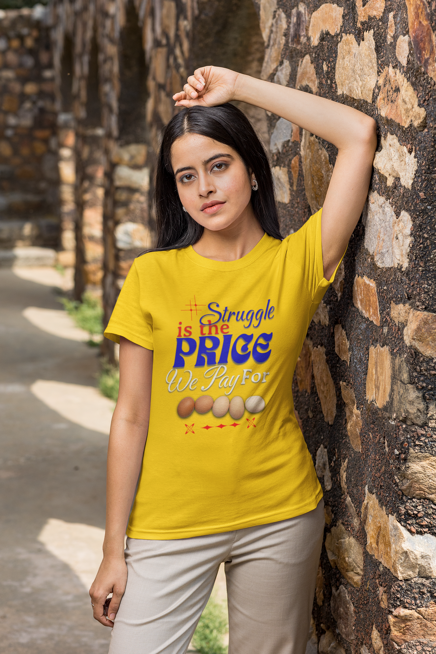 Struggle Is the Price We Pay - Funny Egg Design, Funny Inspirational Quote, Humor with Motivation T-Shirt, Are Egg Prices Lowered Yet?