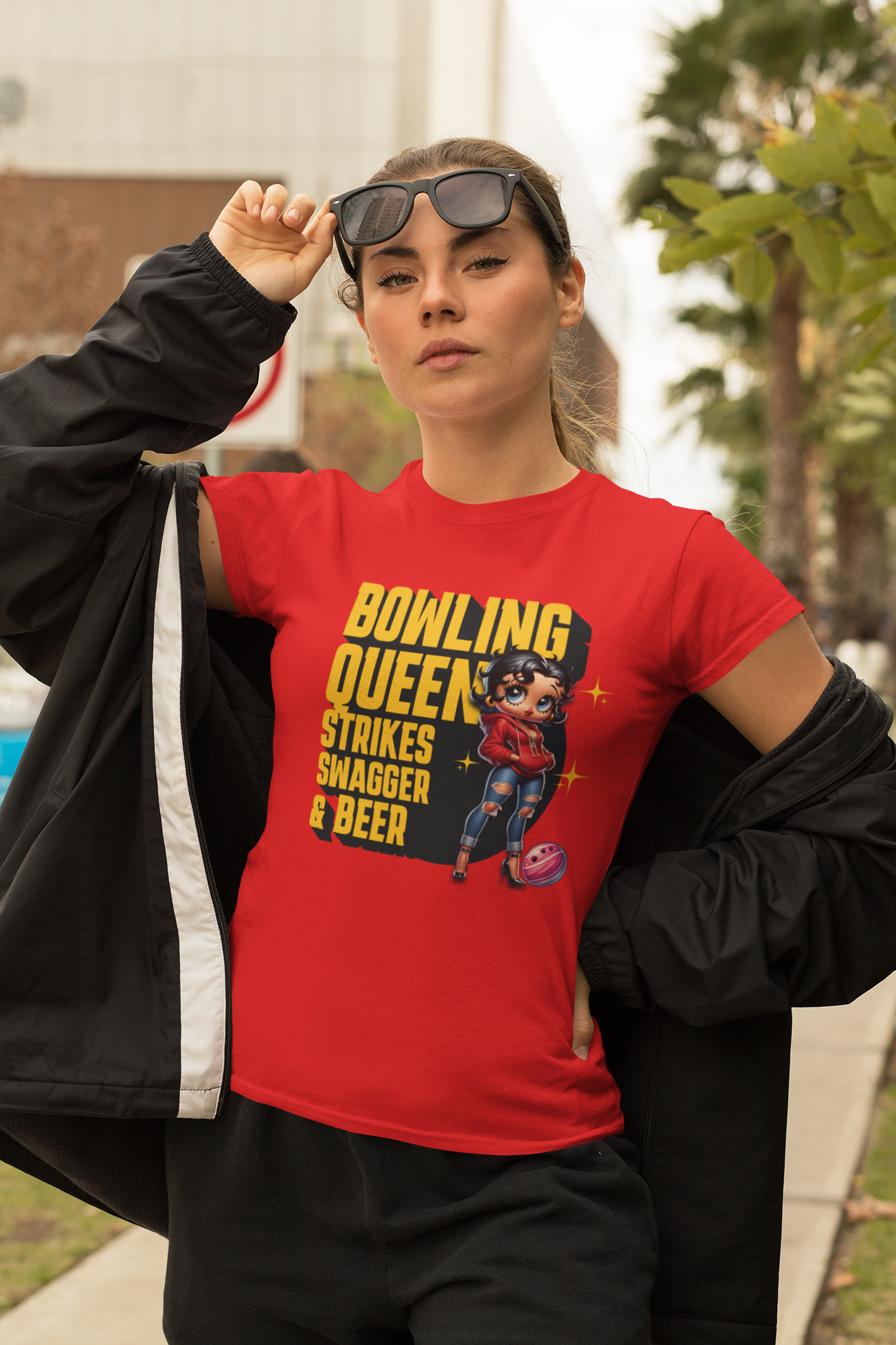 Betty Boop the Bowling Queen T-Shirt, Cute Betty Boop Shirt, Perfect Gift for a Bowler, Strikes Swagger & Beer