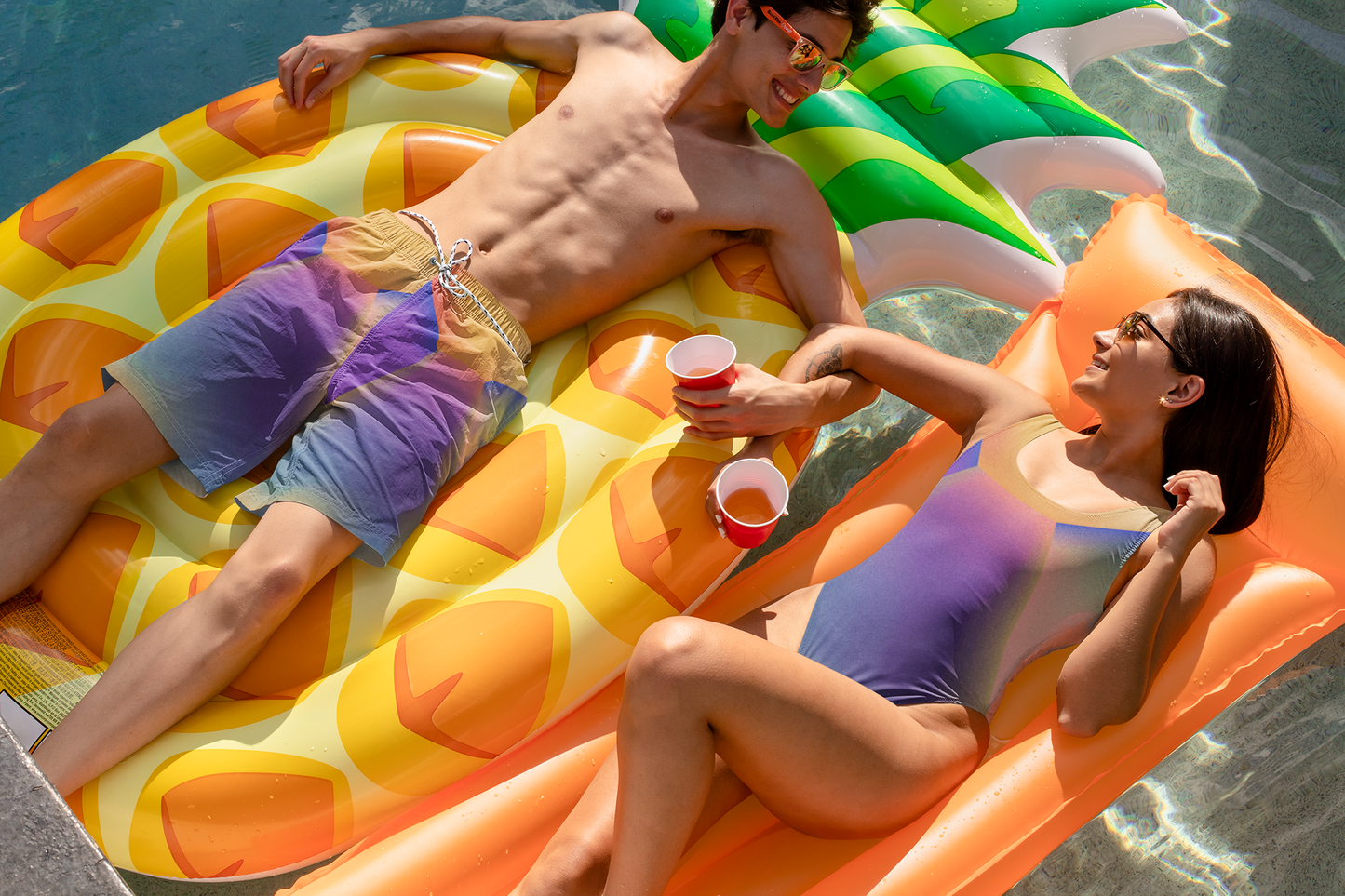 Vibrant Geometric Swim Trunks for Men, Unique One of a Kind Print Men's Trunk, Summer Fun with Matching (Women's Suit Sold Separately)