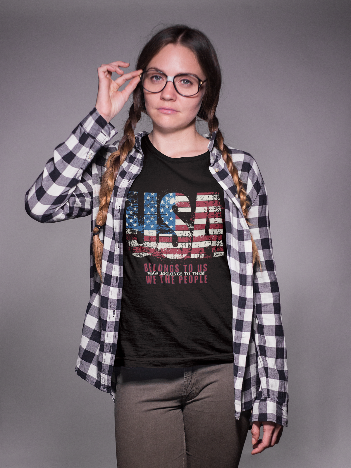 No Kings Protest V-Neck Tee – USA Belongs to We the People, Hands Off Shirt, Fight Oligarchy, Anti-MAGA Tee, S–2XL