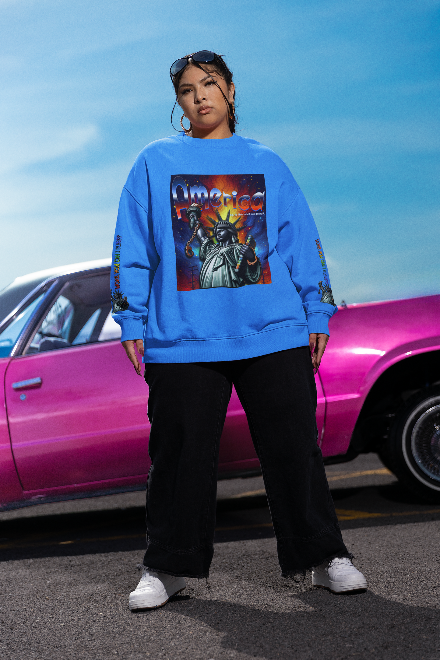 America Graphic Crewneck Sweatshirt - Juneteenth Unisex Heavy Blend™ - Casual Activist Fashion, No Kings Protest Shirt, Hands Off Protest Tee