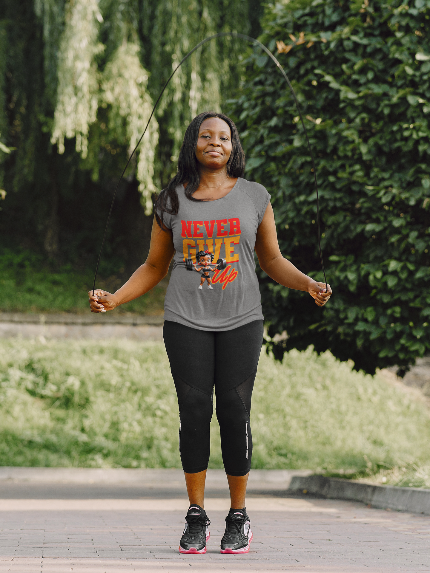 Women's Motivational Fitness Tee, Cute Betty Boop Workout Shirt, Ladies Gym Apparel, Never Give Up Shirt, Gift for Health Enthusiasts