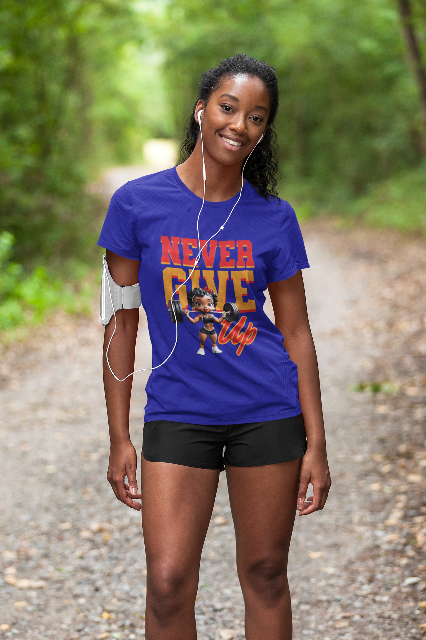 Women's Motivational Fitness Tee, Cute Betty Boop Workout Shirt, Ladies Gym Apparel, Never Give Up Shirt, Gift for Health Enthusiasts