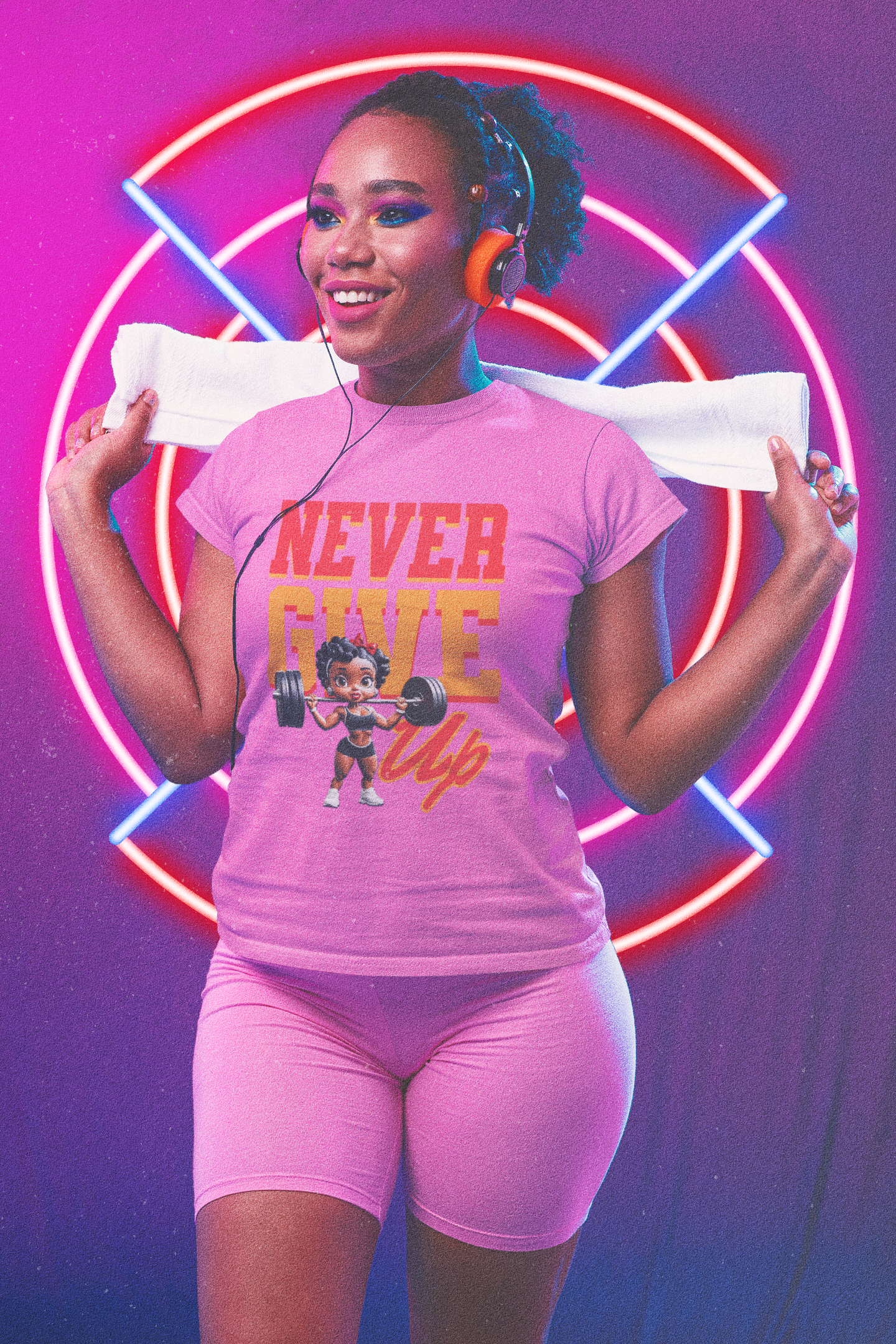 Women's Motivational Fitness Tee, Cute Betty Boop Workout Shirt, Ladies Gym Apparel, Never Give Up Shirt, Gift for Health Enthusiasts