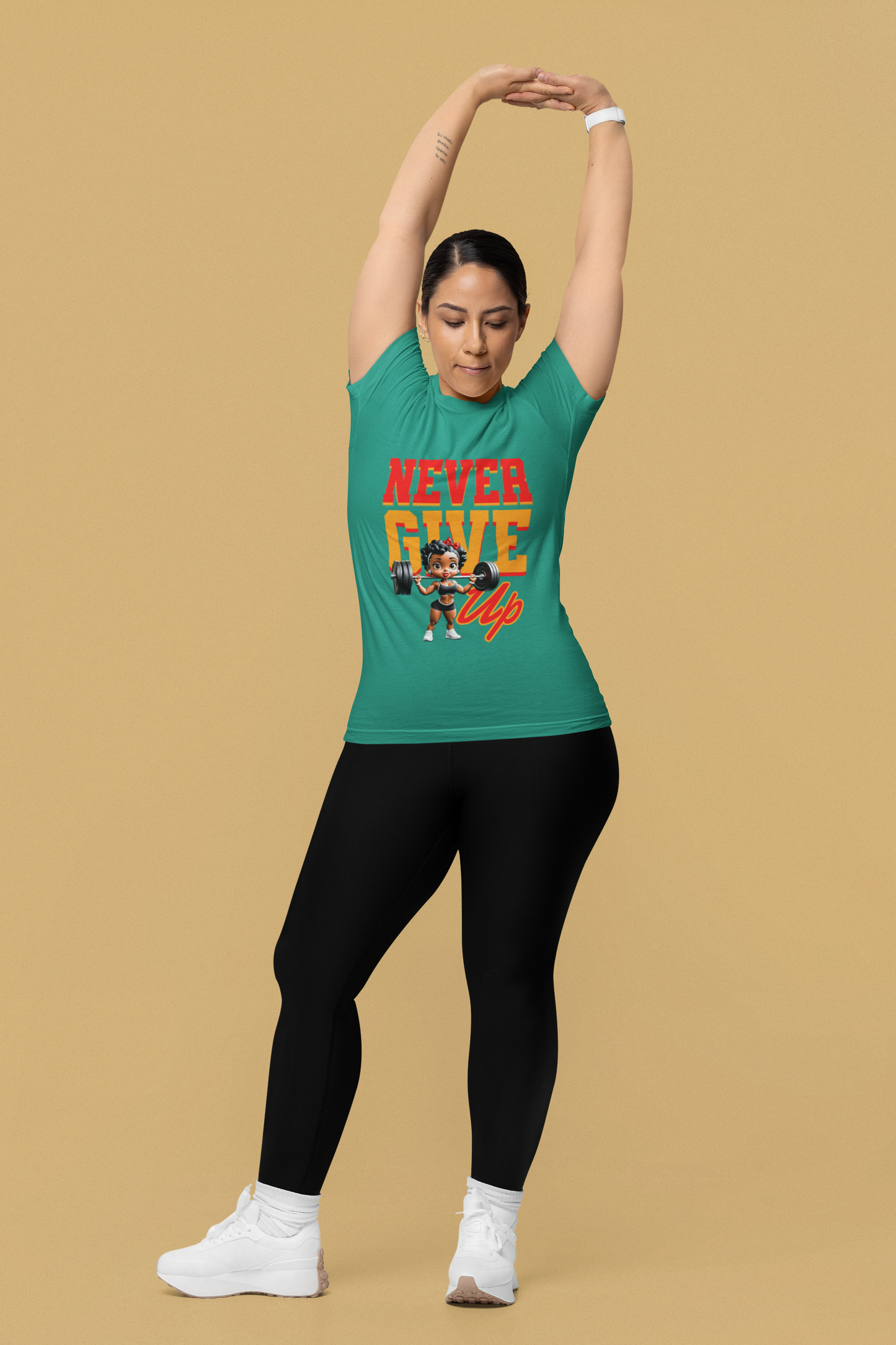 Women's Motivational Fitness Tee, Cute Betty Boop Workout Shirt, Ladies Gym Apparel, Never Give Up Shirt, Gift for Health Enthusiasts