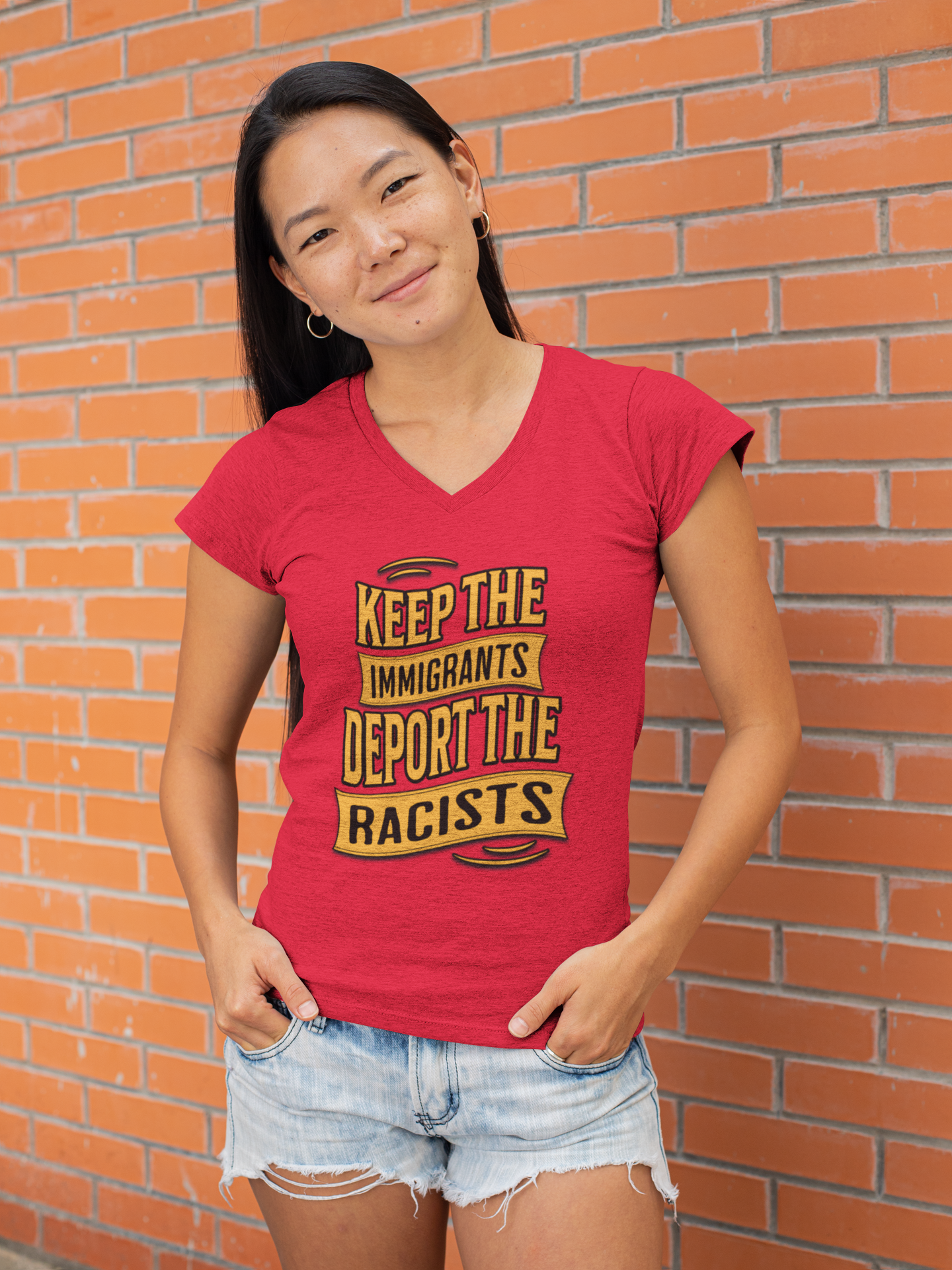 Unisex V-Neck Tee - Keep the Immigrants, Deport the Racists, Social Activism Shirt, Protests, Political Apparel, Statement Tee, Casual Wear