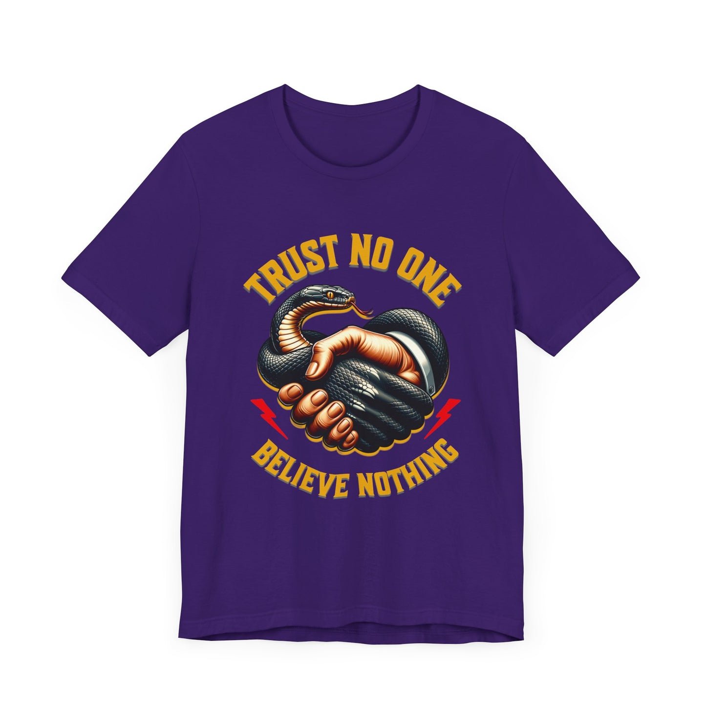 Trust No One, Bold Snake Handshake Design, Unisex Democracy T-Shirts, Goth Snake Image Shirt, Snake Image Shirt for Snake Lovers
