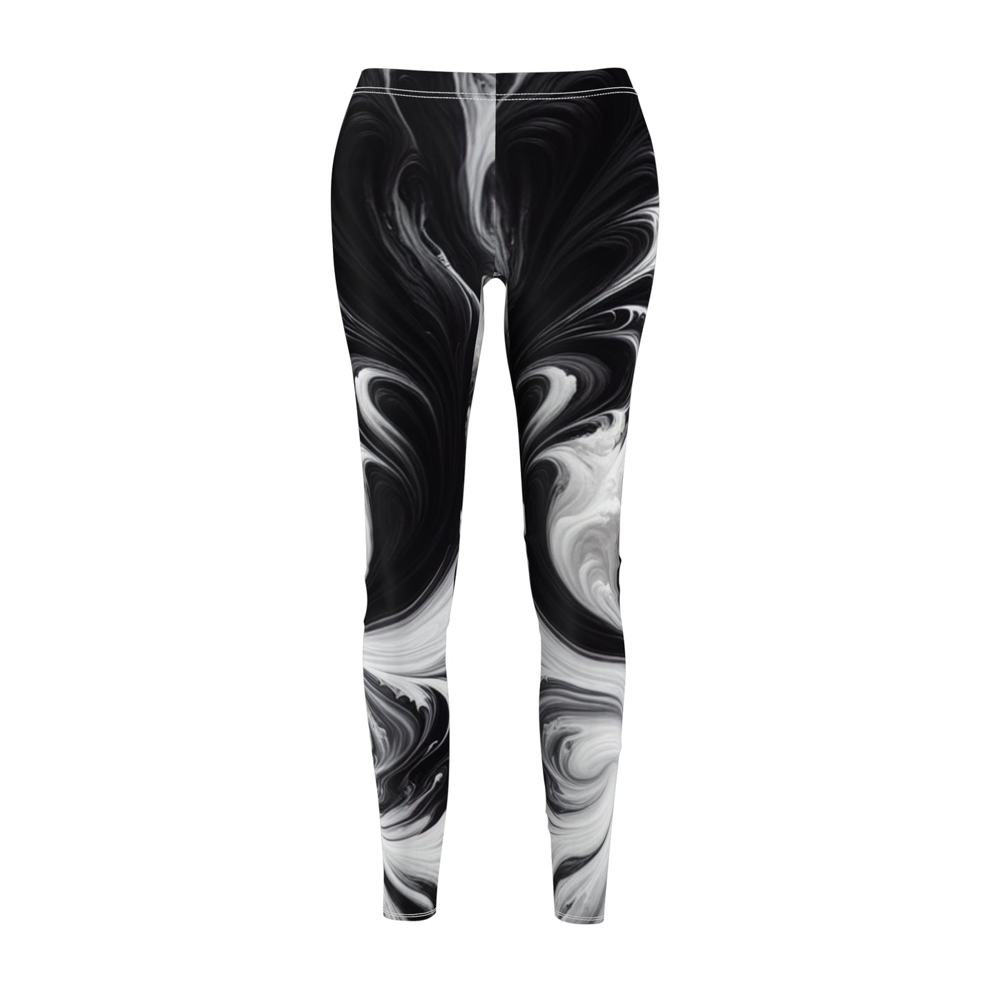 Women's Swirl Print Leggings, Trendy Activewear, Stylish Yoga Pants, Comfortable Workout Tights, Gift for Her, Casual workout Apparel, Black and white yoga pants.