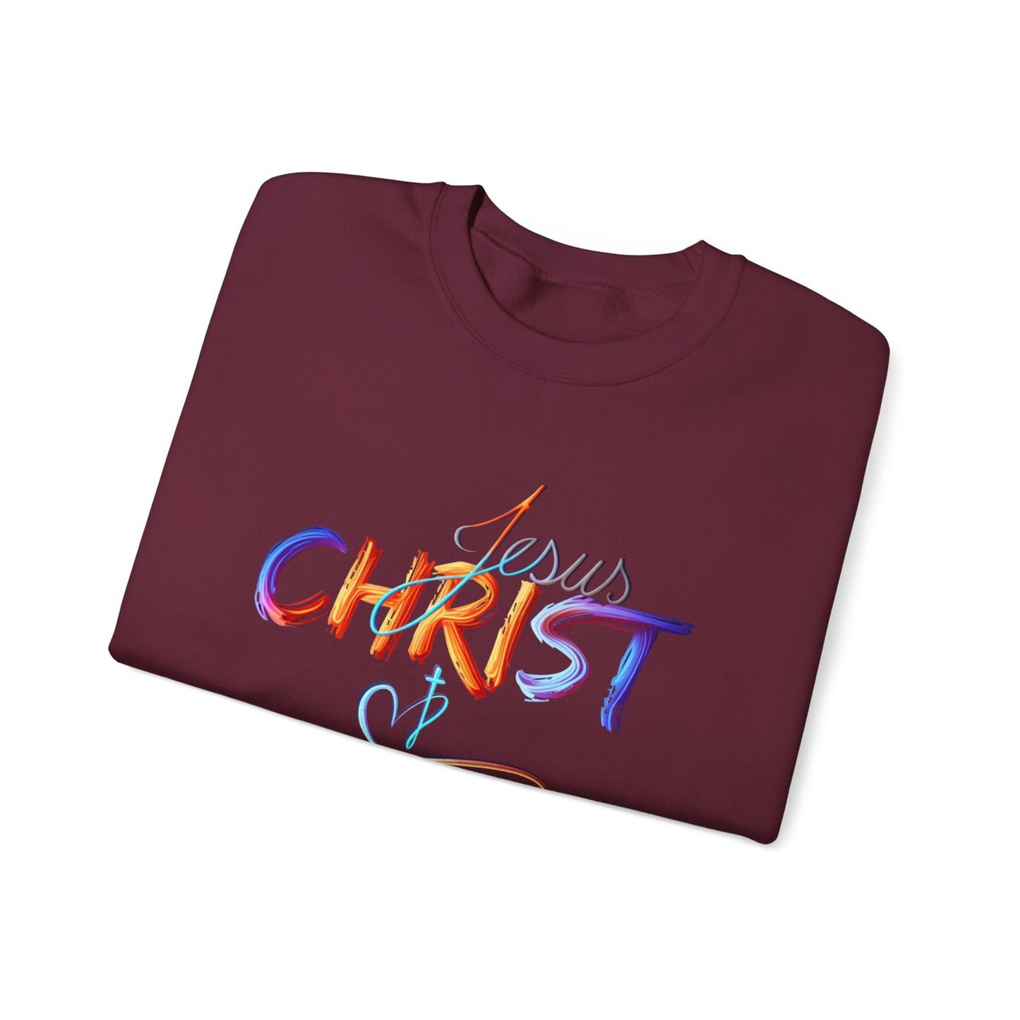 Jesus Christ – Faith & Light Crewneck Sweatshirt, Christian Apparel, Bold Christian Graphics, Christian Gifts, Faith-Based Art, Gospel Merchandise