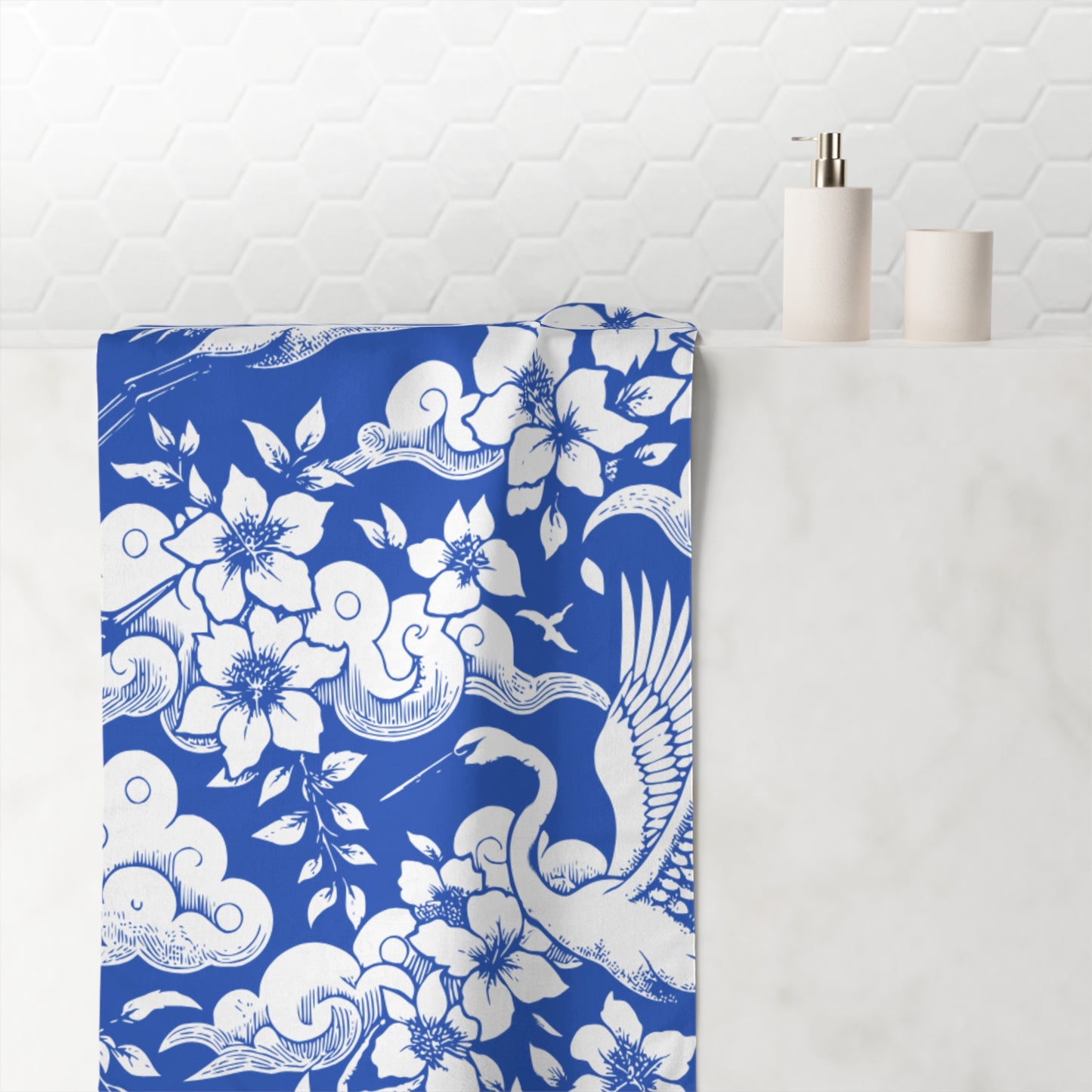 Elegant Crane-Pattern Mink-Cotton Towel, Beautiful Spa Gift, Beach Accessory, Bathroom Decor, Elegant Beach Towel, Home Gift