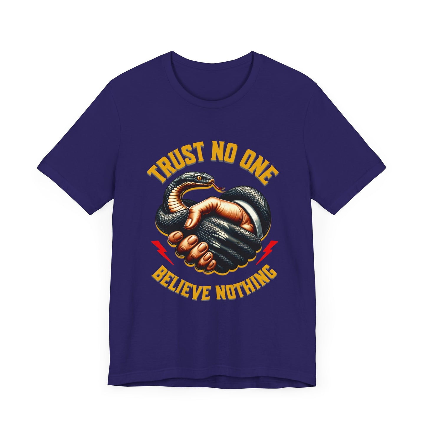 Trust No One, Bold Snake Handshake Design, Unisex Democracy T-Shirts, Goth Snake Image Shirt, Snake Image Shirt for Snake Lovers