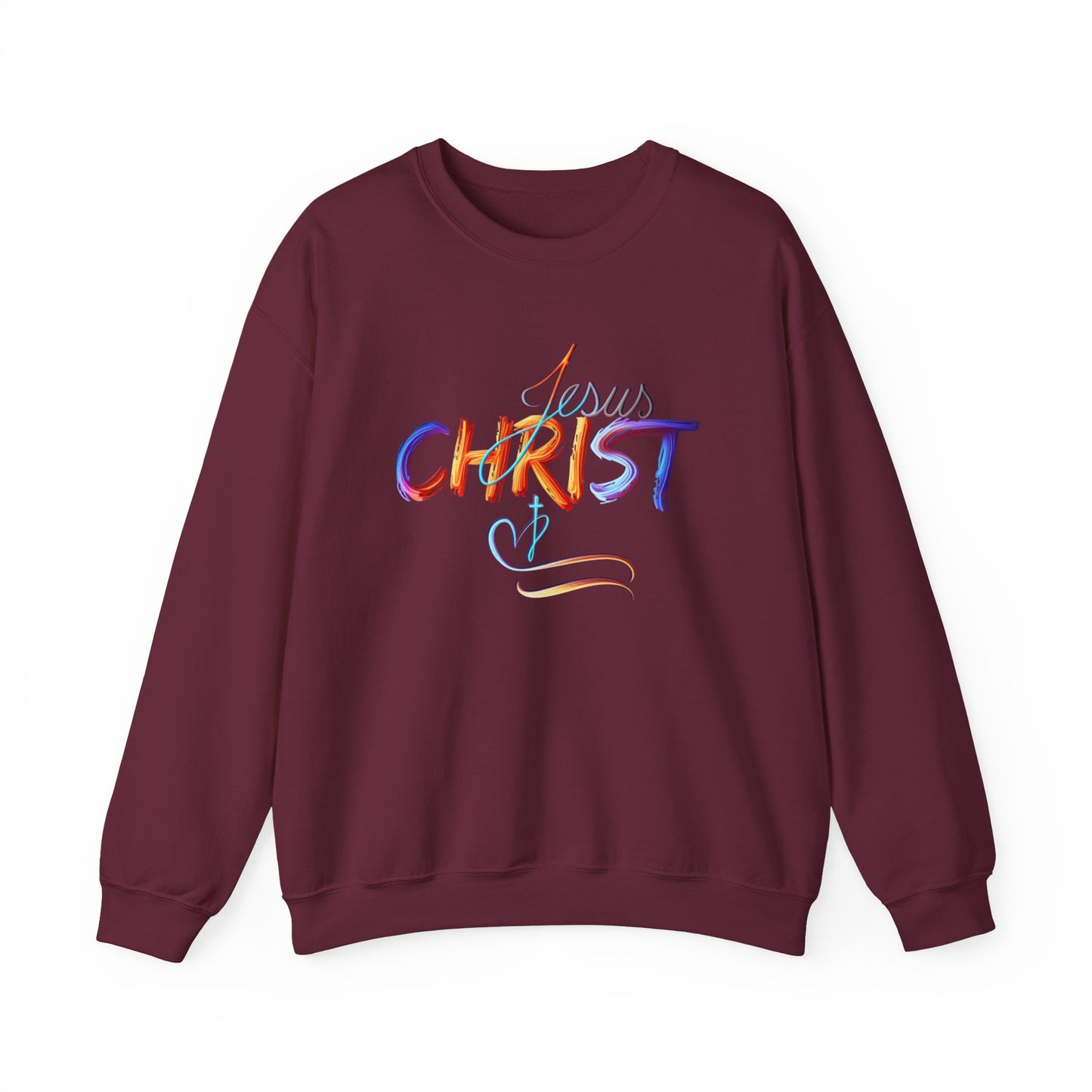 Jesus Christ – Faith & Light Crewneck Sweatshirt, Christian Apparel, Bold Christian Graphics, Christian Gifts, Faith-Based Art, Gospel Merchandise