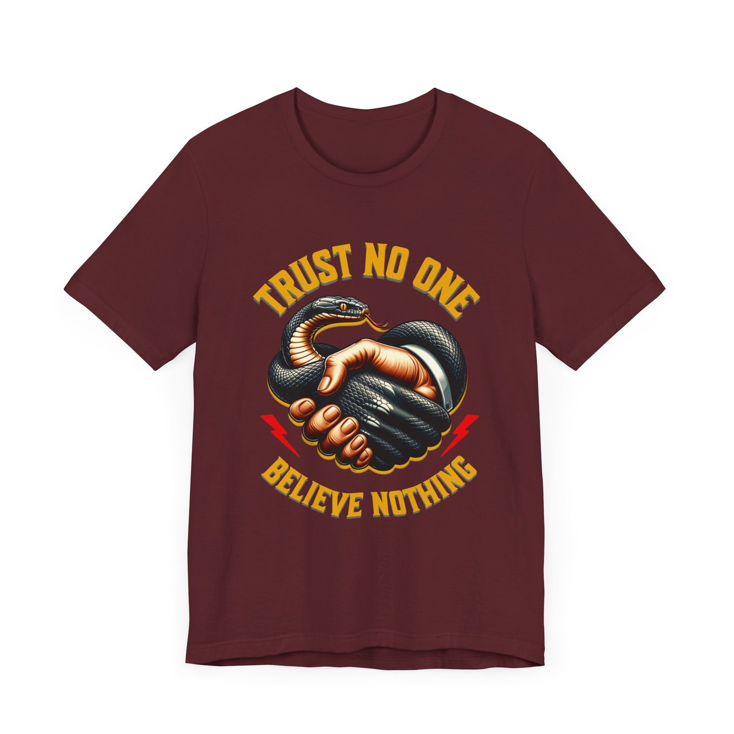 Trust No One, Bold Snake Handshake Design, Unisex Democracy T-Shirts, Goth Snake Image Shirt, Snake Image Shirt for Snake Lovers