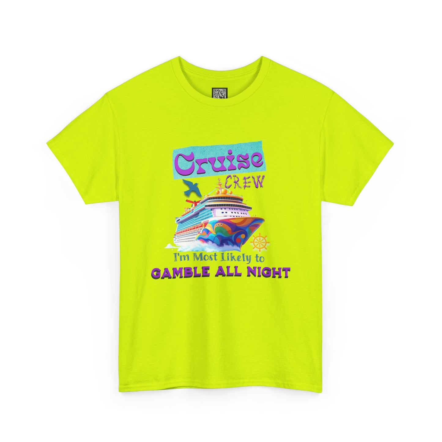Cruise Crew Heavy Cotton Tee - Gamble All Night, Vacation Shirt, Cruise Wear, Fun Travel Outfit, Summer Party Top, Gambler's T-Shirt