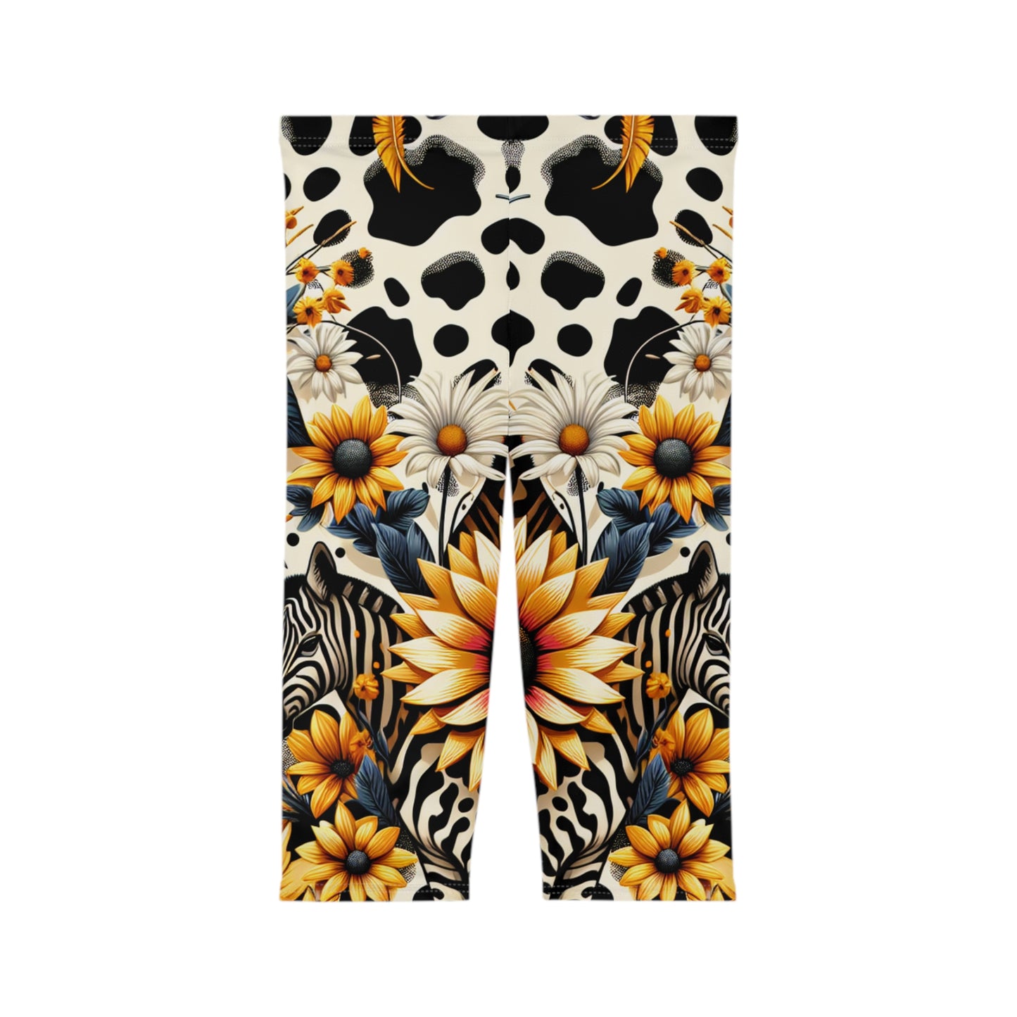 Vibrant Floral Zebra Animal Print Capri Leggings for Women, Stylish Workout Pants, Activewear for Women, Summer Animal Print Yoga Leggings