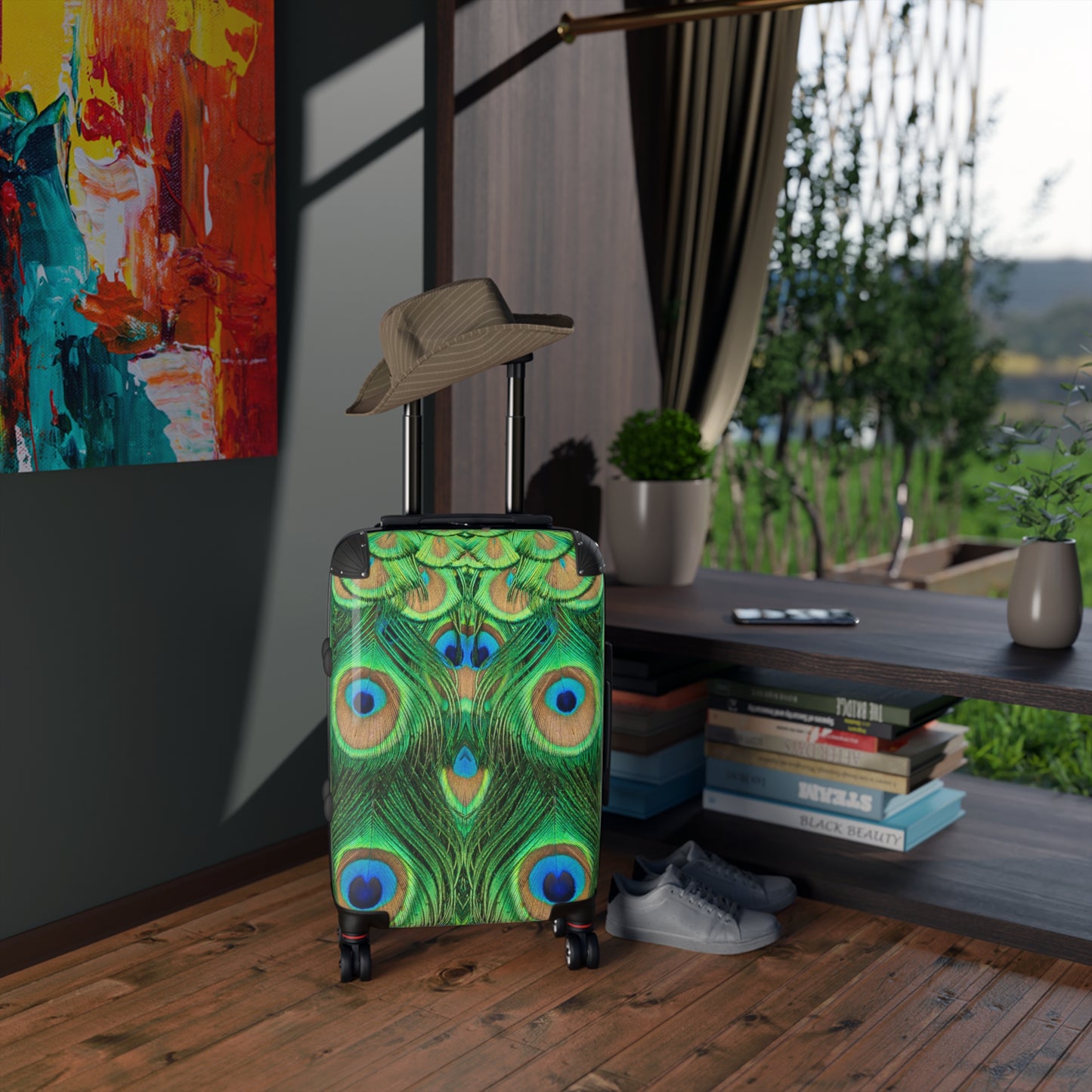 Peacock Print Travel Suitcase | Vibrant Luggage for Adventure | Stylish Carry-On for Vacations, Trips, Getaways, and Travel