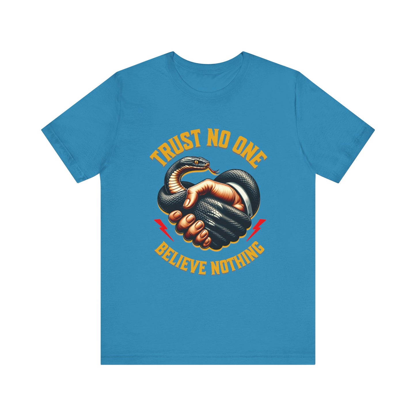 Trust No One, Bold Snake Handshake Design, Unisex Democracy T-Shirts, Goth Snake Image Shirt, Snake Image Shirt for Snake Lovers