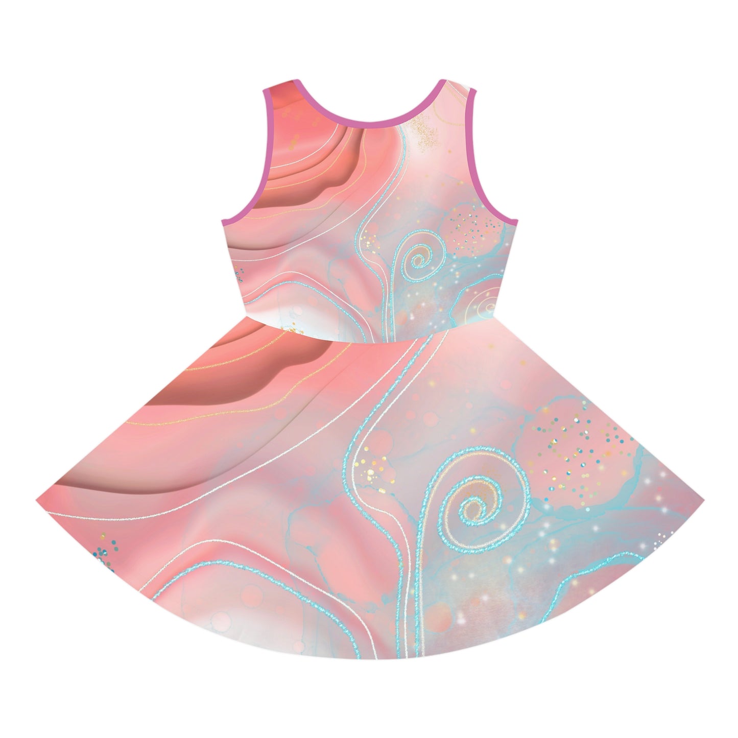 Whimsical Pink Swirl Girls' Sundress - Perfect for Summer Celebrations, Cute Sundress for Little Girls and Toddlers, Sizes 2T to XL