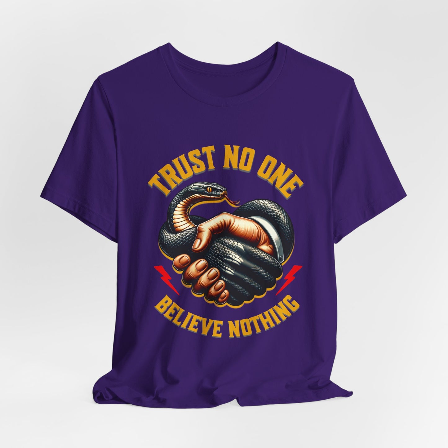 Trust No One, Bold Snake Handshake Design, Unisex Democracy T-Shirts, Goth Snake Image Shirt, Snake Image Shirt for Snake Lovers