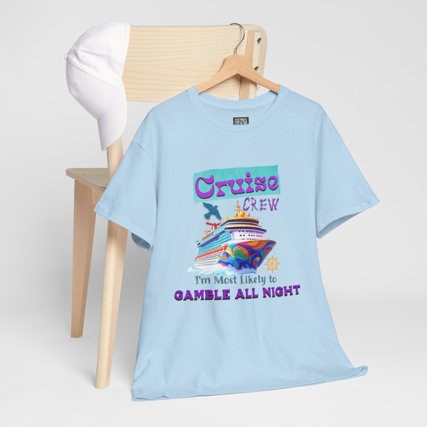 Cruise Crew Heavy Cotton Tee - Gamble All Night, Vacation Shirt, Cruise Wear, Fun Travel Outfit, Summer Party Top, Gambler's T-Shirt