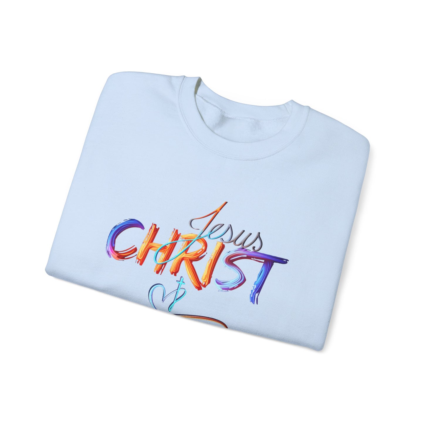 Jesus Christ – Faith & Light Crewneck Sweatshirt, Christian Apparel, Bold Christian Graphics, Christian Gifts, Faith-Based Art, Gospel Merchandise