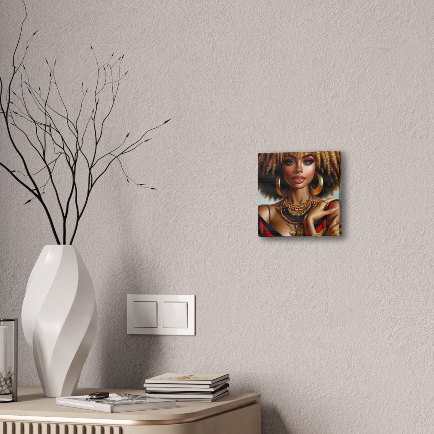 Vibrant Afrocentric Canvas Art, Fine Black Art Print, Beautiful Black Woman in Afrocentric Colors Canvas Photo,