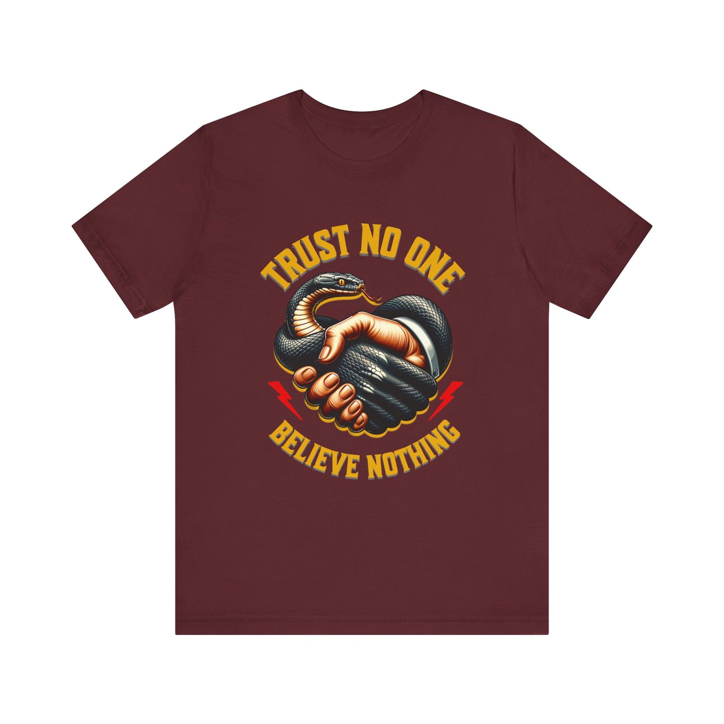 Trust No One, Bold Snake Handshake Design, Unisex Democracy T-Shirts, Goth Snake Image Shirt, Snake Image Shirt for Snake Lovers