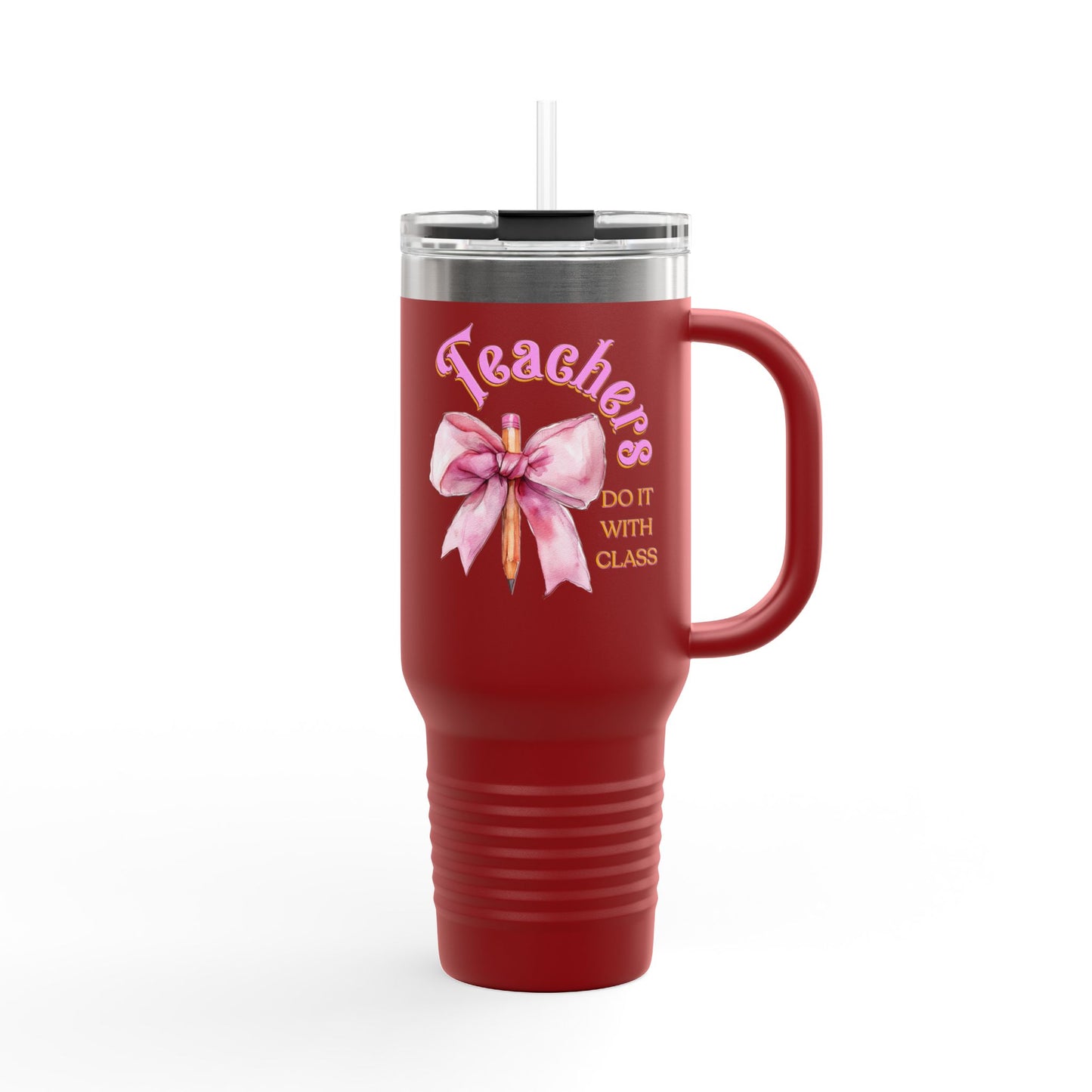 Stylish Insulated Travel Mug for Teachers, Cute 40oz Coquette Teacher Tumbler, Gifts for Educators, Coffee Lover Travel Cup, Back to School Mug Gift