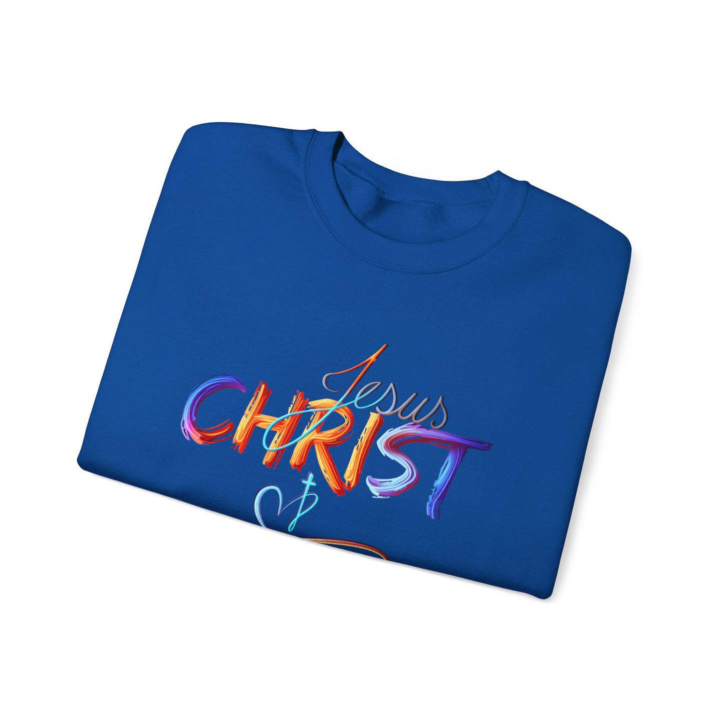 Jesus Christ – Faith & Light Crewneck Sweatshirt, Christian Apparel, Bold Christian Graphics, Christian Gifts, Faith-Based Art, Gospel Merchandise