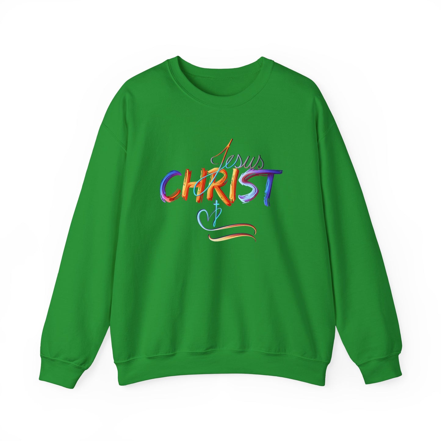 Jesus Christ – Faith & Light Crewneck Sweatshirt, Christian Apparel, Bold Christian Graphics, Christian Gifts, Faith-Based Art, Gospel Merchandise