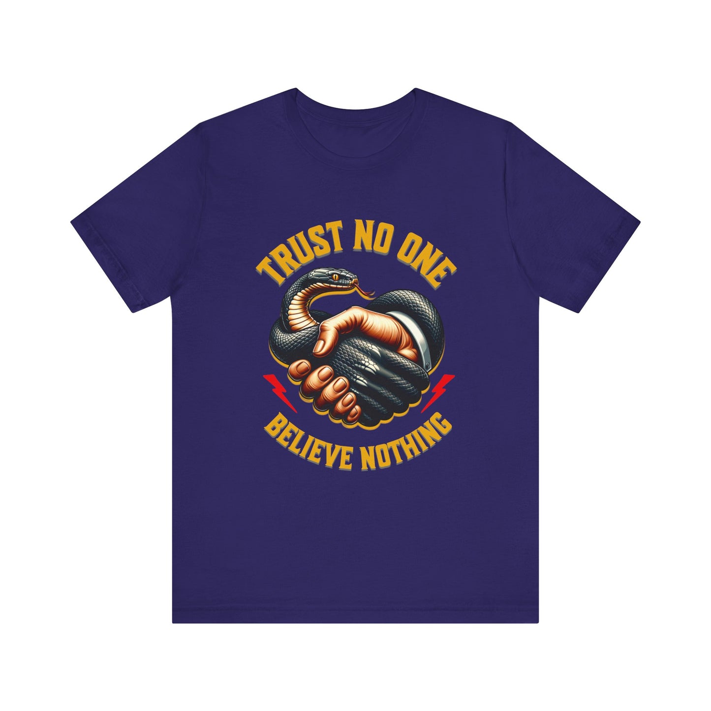 Trust No One, Bold Snake Handshake Design, Unisex Democracy T-Shirts, Goth Snake Image Shirt, Snake Image Shirt for Snake Lovers