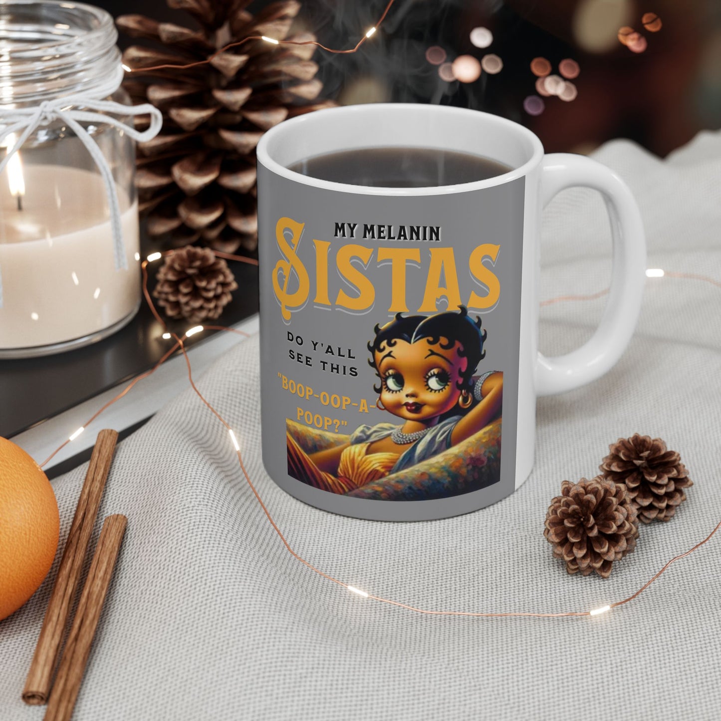 Black Betty Boop Ceramic Mug, (11oz, 15oz), Melanin Betty Boop Humorous Mug, 92 Percent Black Women Mugs, Betty Boop Merchandise
